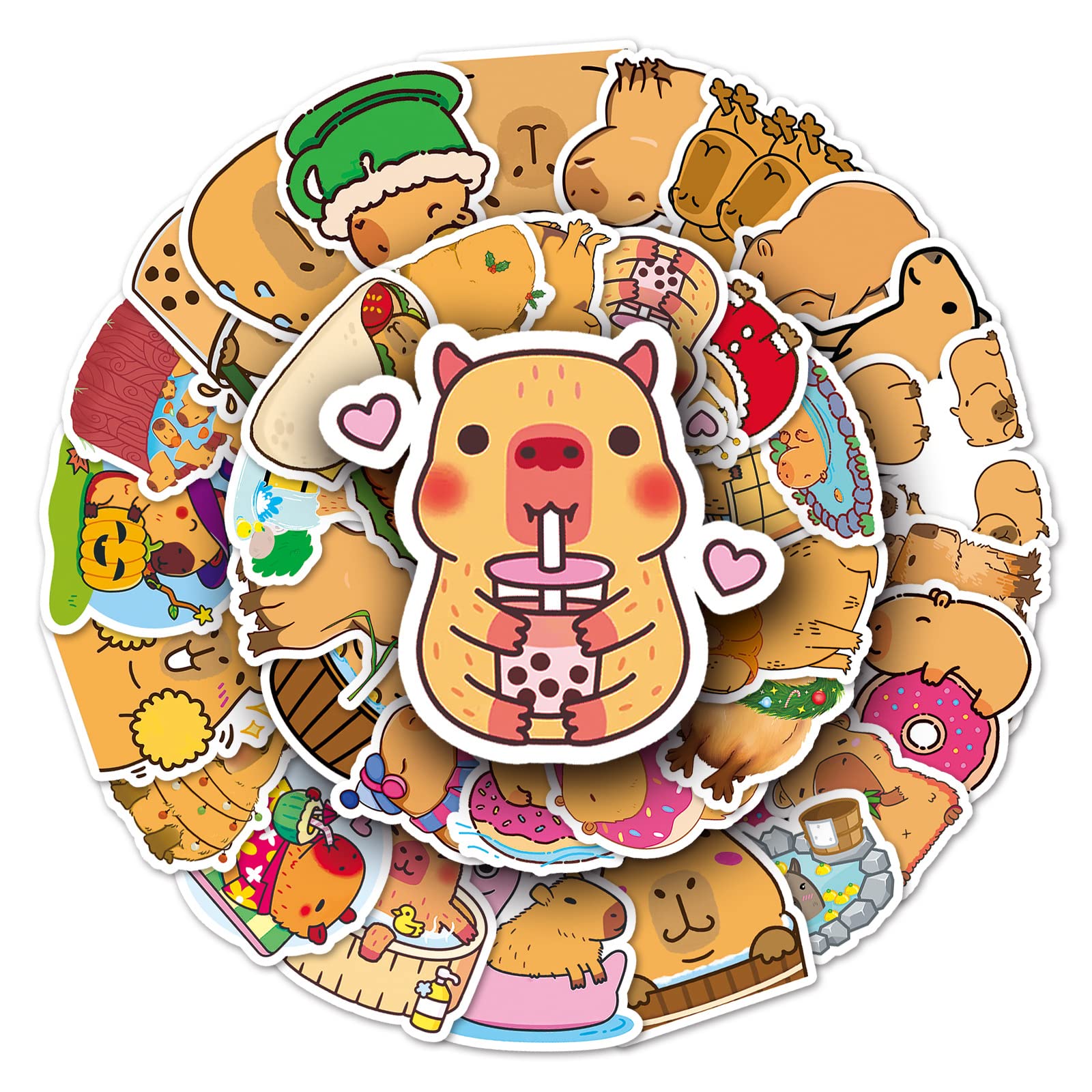 50Pcs Capybara Stickers Laptop Car Scrapbook Phone Skateboard Suitcase Luggage Bike Capybara Stickers Vinyl Waterproof Aesthetic Personalised Stickers for Teens Boys Girls Adults Children