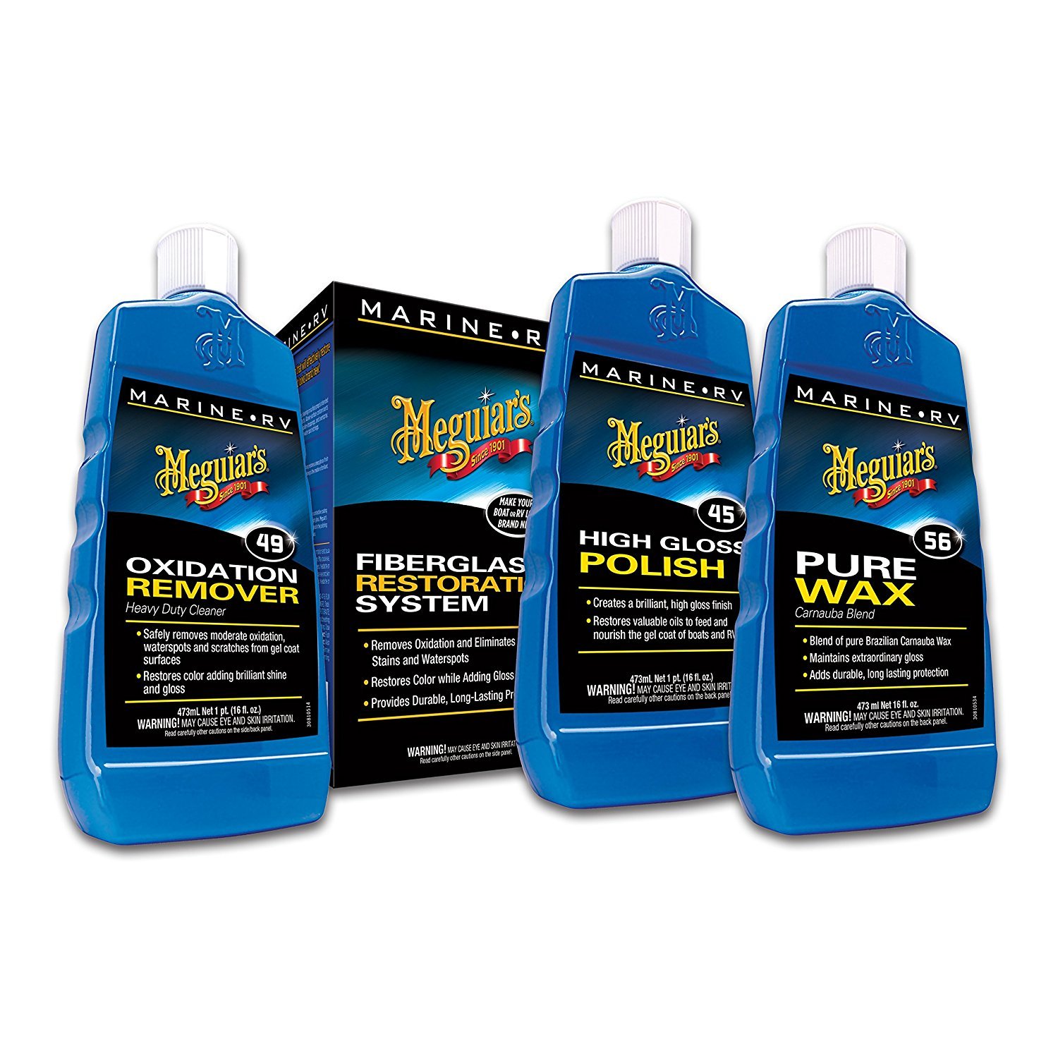 Meguiar's Marine/RV Fiberglass Restoration System, Boat Fiberglass Repair Kit with Oxidation Remover, Boat Polish and Boat Wax - 3 Count (1 Pack)