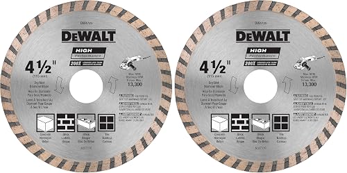 Diamond Blade for Masonry, Dry Cutting, Continuous Rim, 7/8-Inch Arbor, 4-1/2-Inch (DW4725) (Pack of 2)