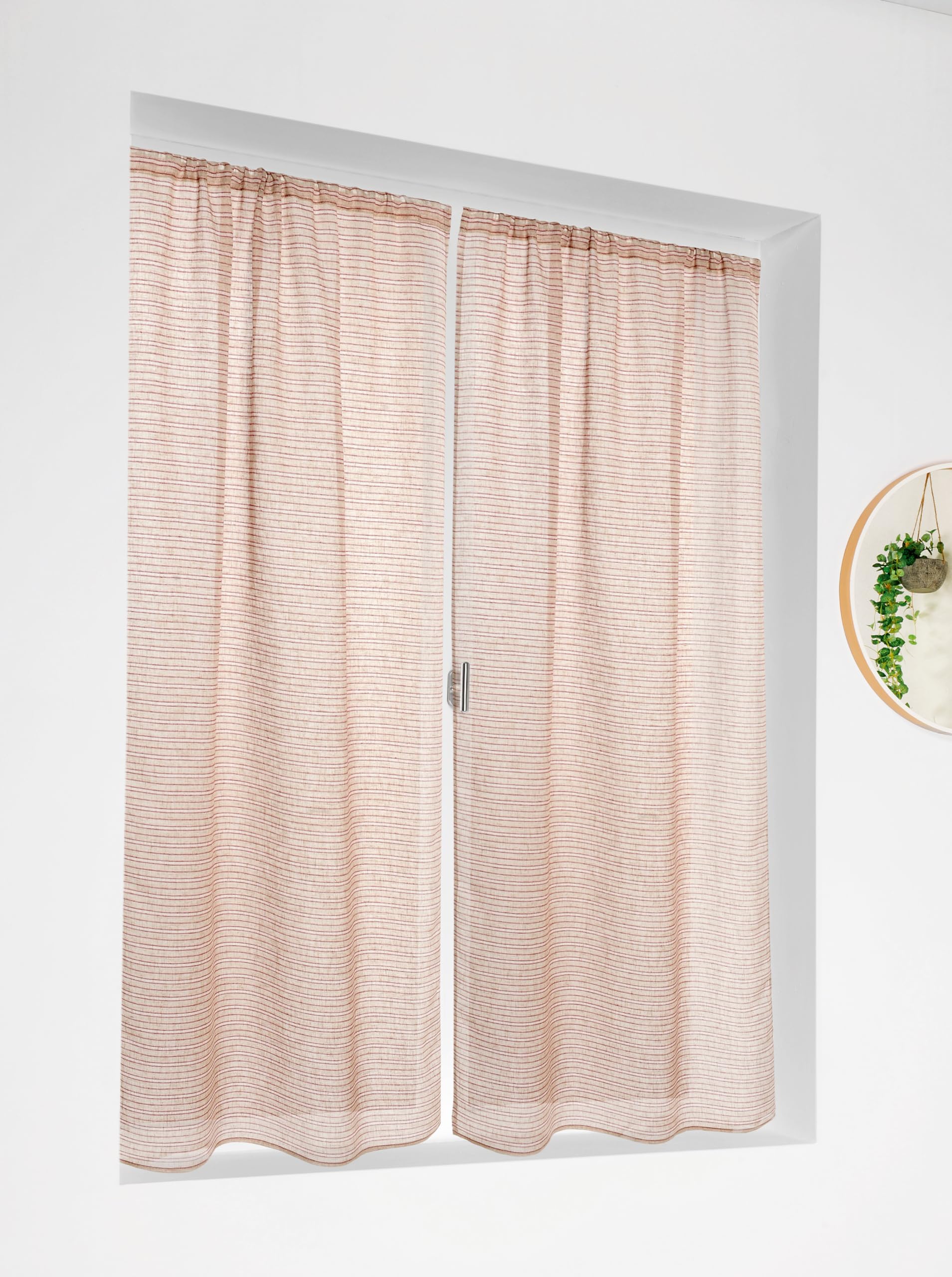 LINDER Pair of Marcel Red and White Linen Glazing 55 x 120 cm