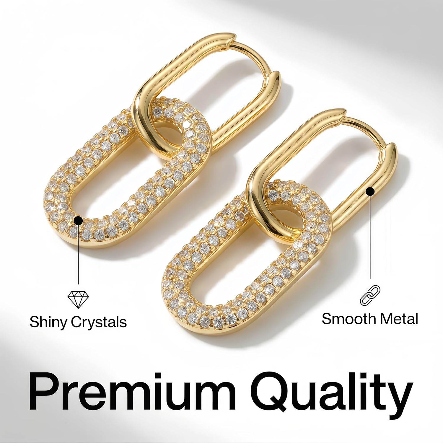 Gold-Plated Crystal Necklace Earrings Set for Women, Reversible Pendant Adjustable Chain, Detachable Hoop Dangle Earrings, Versatile Jewelry Set for Holiday Party Office Daily Wear - Image 7