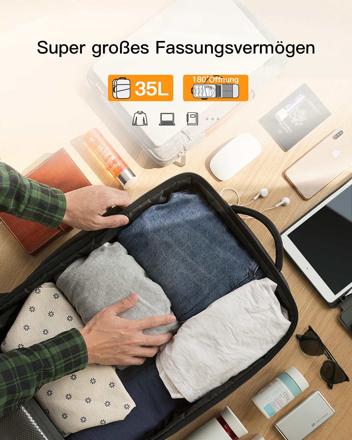 Inateck 35L Supergroßer Handgepäck Reiserucksack Laptop Rucksack für 15,6-17 Zoll Notebooks, Flug Genehmigt Kabinenrucksack für Weekender | Spritzwassergeschützt laptop backpack, für 15,6-17 Zoll Notebooks, Flug Genehmigt Kabinenrucksack, Weekender/Busine