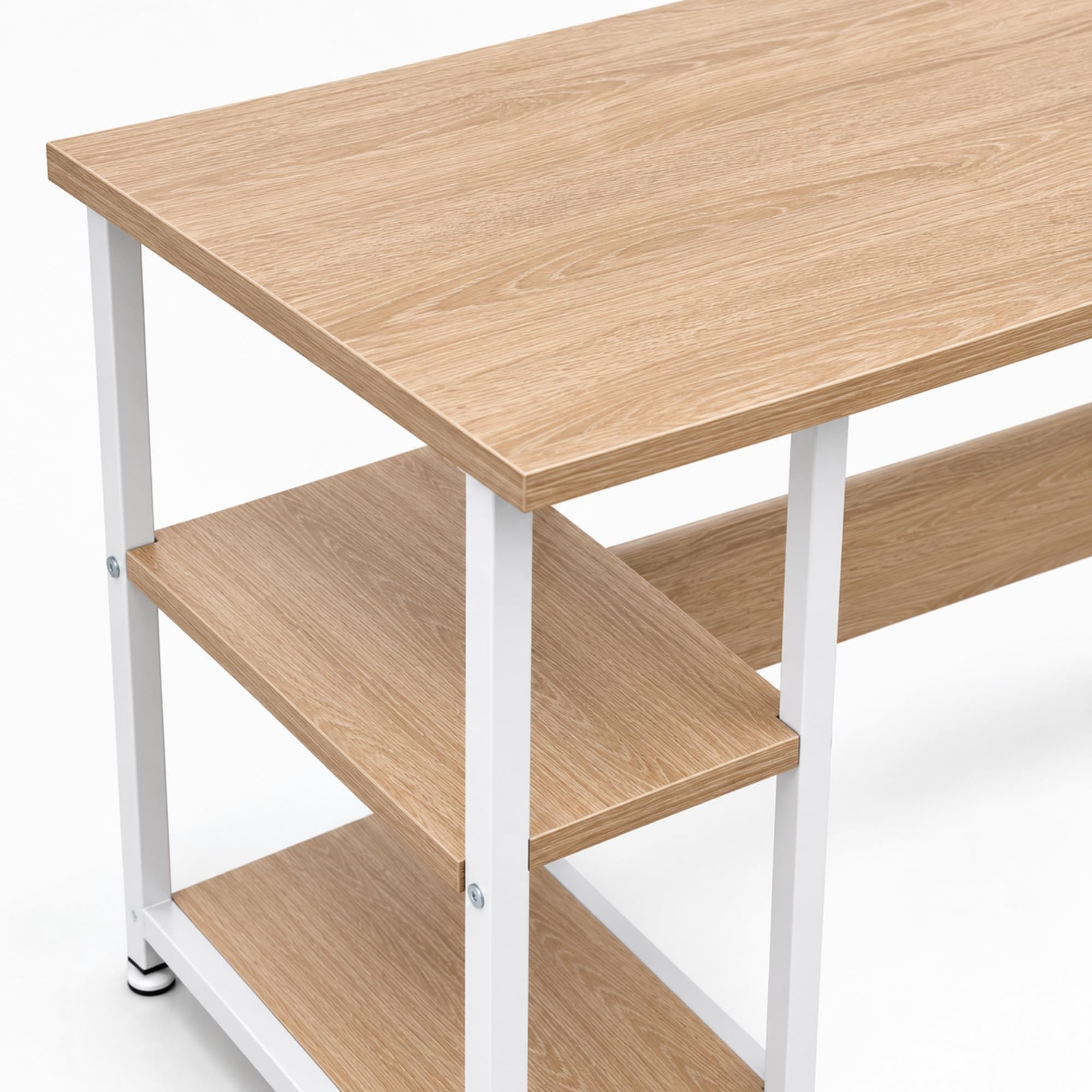 Escritorio Madera Metal, Mesa de Ordenador con 2 Estantes, Metal Blanco y Roble 120 x 60 x 74 cm. Alexis