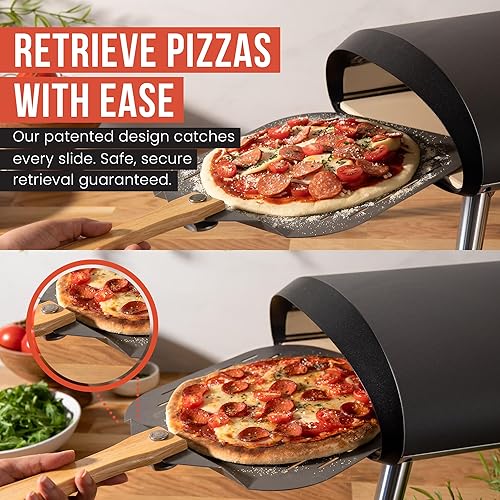 Miniatura 5 de Chef Pomodoro Pala de pizza de metal de aluminio con mango de madera plegable para un fácil almacenamiento, espátula de pizza, paleta de pizza