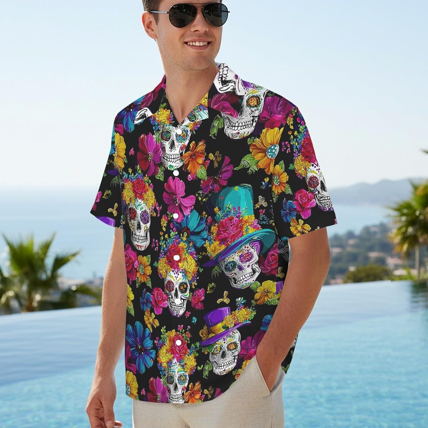 Neon 80s 90s Hawaiian Shirts for Men Tropical Rave Glow Party