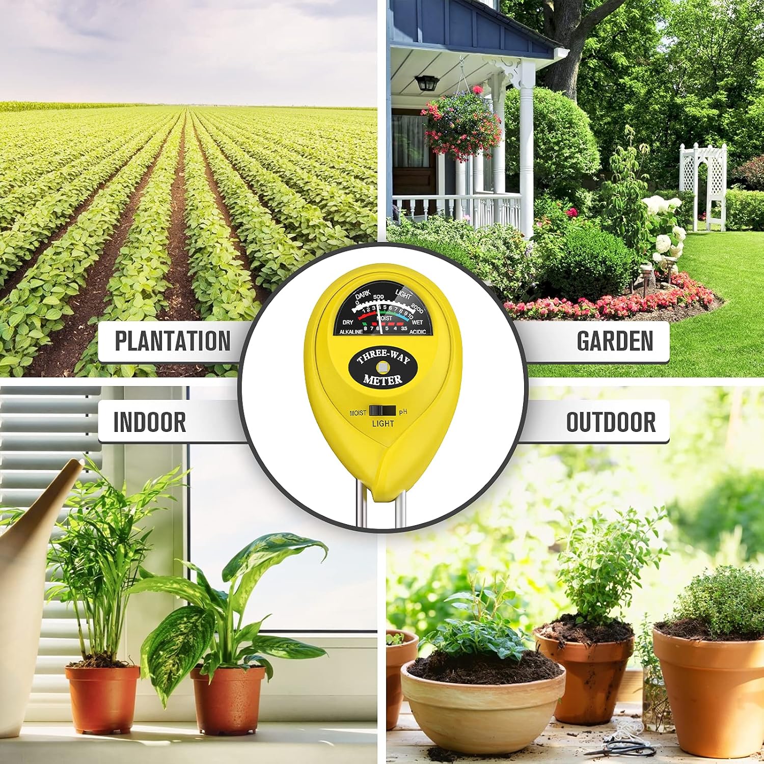 Atree Soil pH Meter, 3-in-1 Soil Tester Kits with Moisture,Light and PH Test for Garden, Farm, Lawn, Indoor & Outdoor (No Battery Needed) (Yellow) : Patio, Lawn & Garden