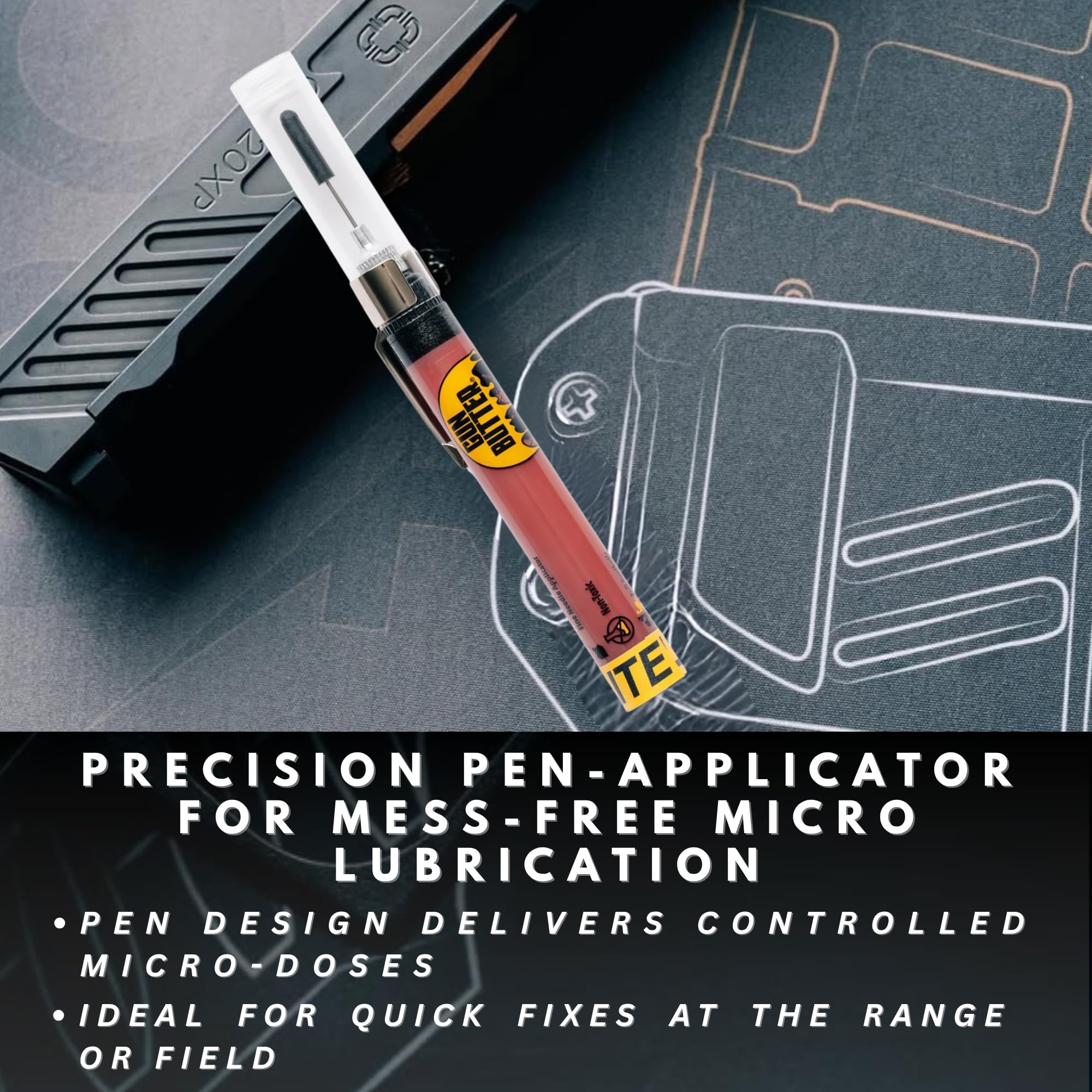 Gun Butter LITE Pen Oiler (1/4 fl oz) - All Purpose Gun Lubricant Pen Oiler & Gun Cleaner | Gun Oil for Bores, Pistols, Rifles & Firearms | Superior Durability in All Weathers and Temperatures
