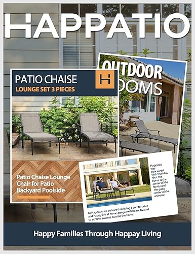 Miniatura 4 de HAPPATIO Juego de 3 piezas, con mesa de centro de cristal, silla de piscina con tela de textileno transpirable, tumbona para patio, patio trasero