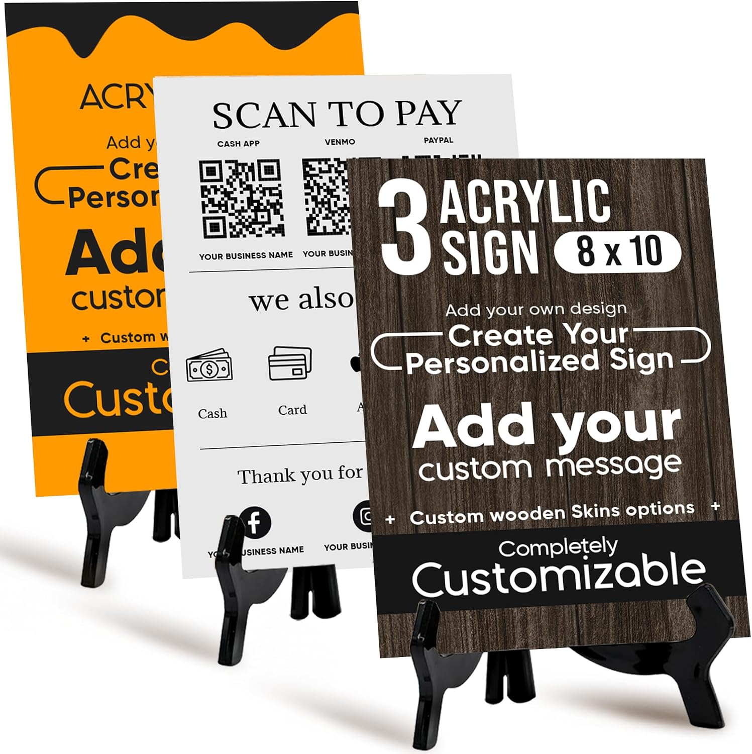 Acrylic Custom Sign – Personalized Plaque with Text, Logo, & Design – Customized Print & Display Stands for Business, Wedding, Trade Shows & Vendor Events (Clear, 8"X10")