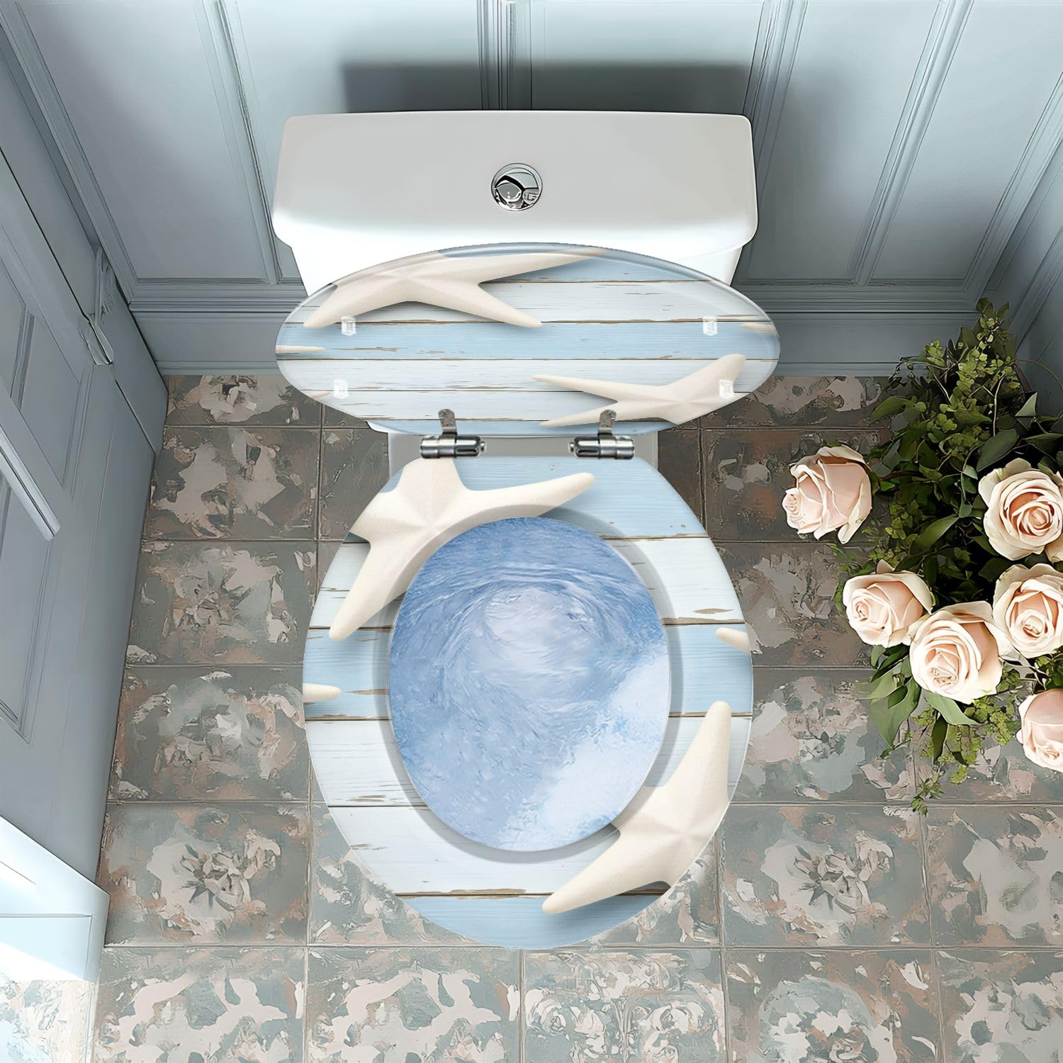 Asiento de inodoro redondo, bisagras de cierre suave, para uso en el baño.