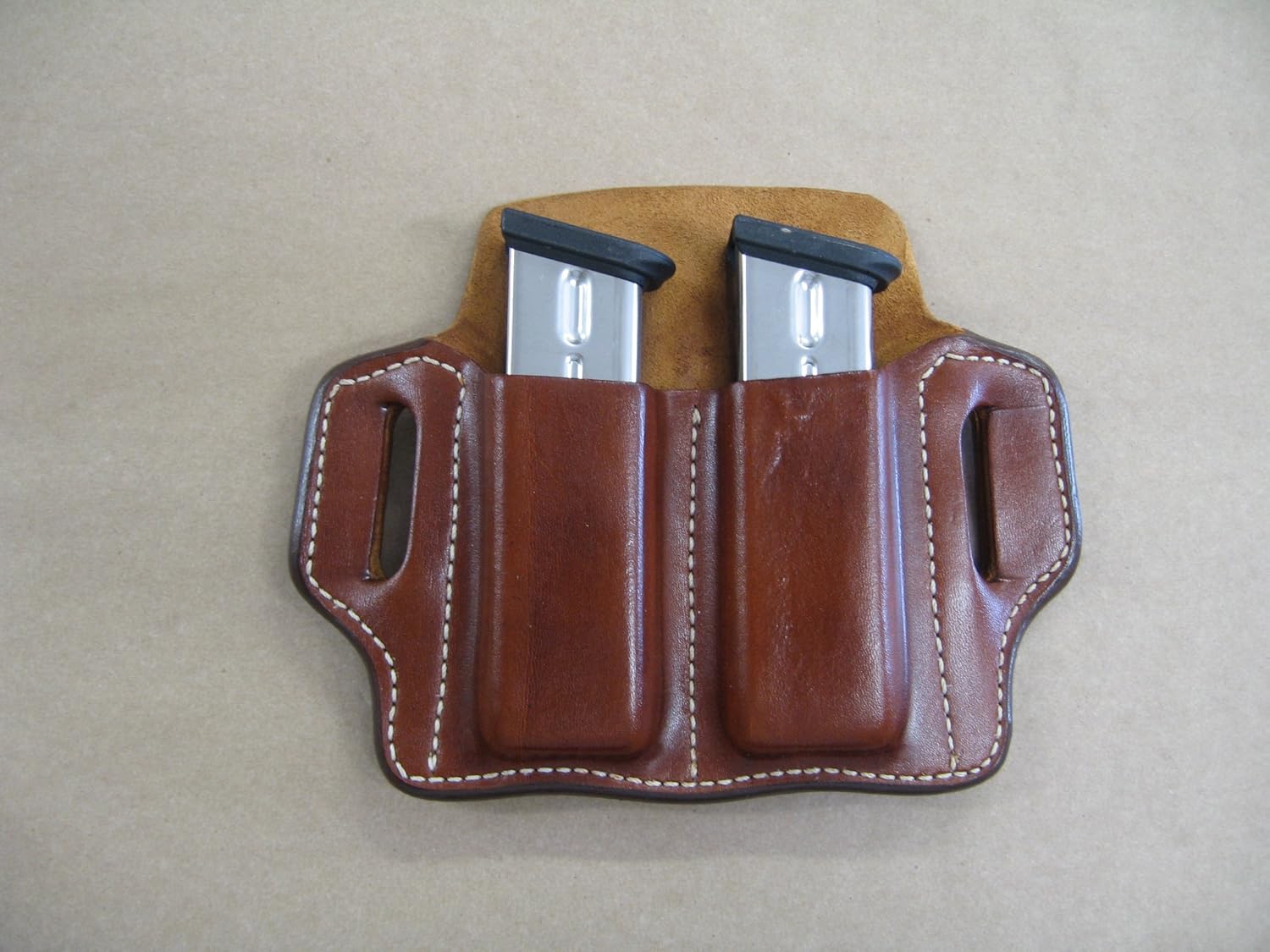 AZULA Leather Pancake Mag Pouch For Springfield XD XDM - 2 Slot Tan OWB