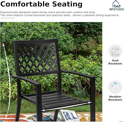 Miniatura 6 de MFSTUDIO Juego de comedor al aire libre para 6, mesa de patio de metal y sillas con agujero para paraguas, juego de comedor de 7 piezas para