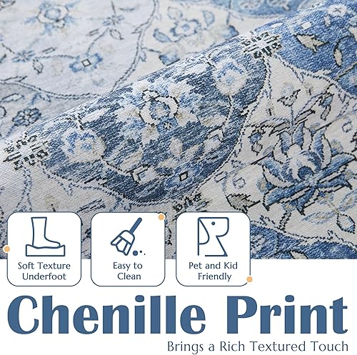 Miniatura 3 de jinchan Alfombra marroquí de 5 x 7 pies, lavable, diseño de medallones florales, enrejado marroquí, antideslizante, alfombra de cocina vintage,