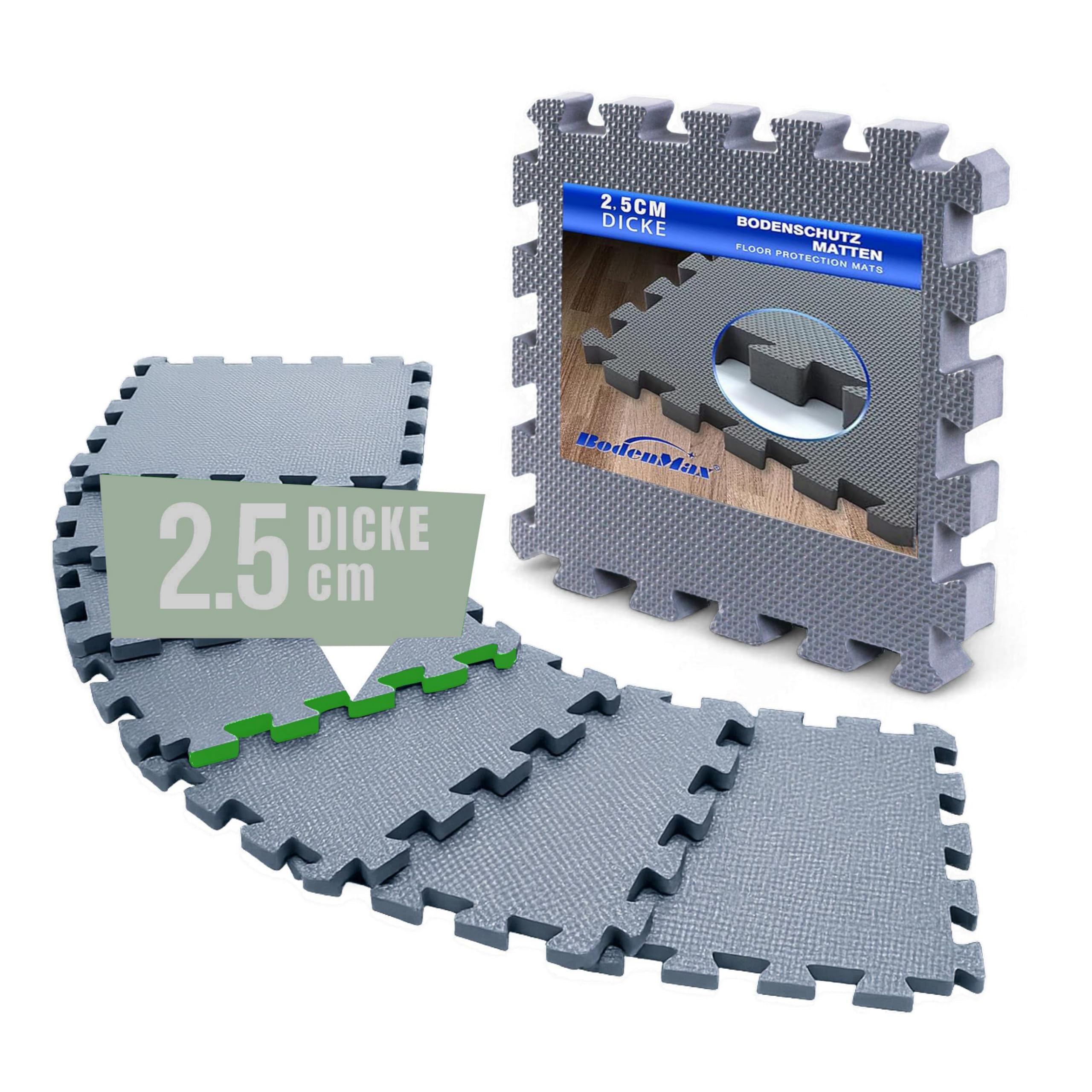 Tappetini Fitness a Puzzle 32x32x2,5cm in EVA | Set da 18 pezzi (1,84 m²) | Pavimento Palestra Antiscivolo Extra Spesso | Grigio