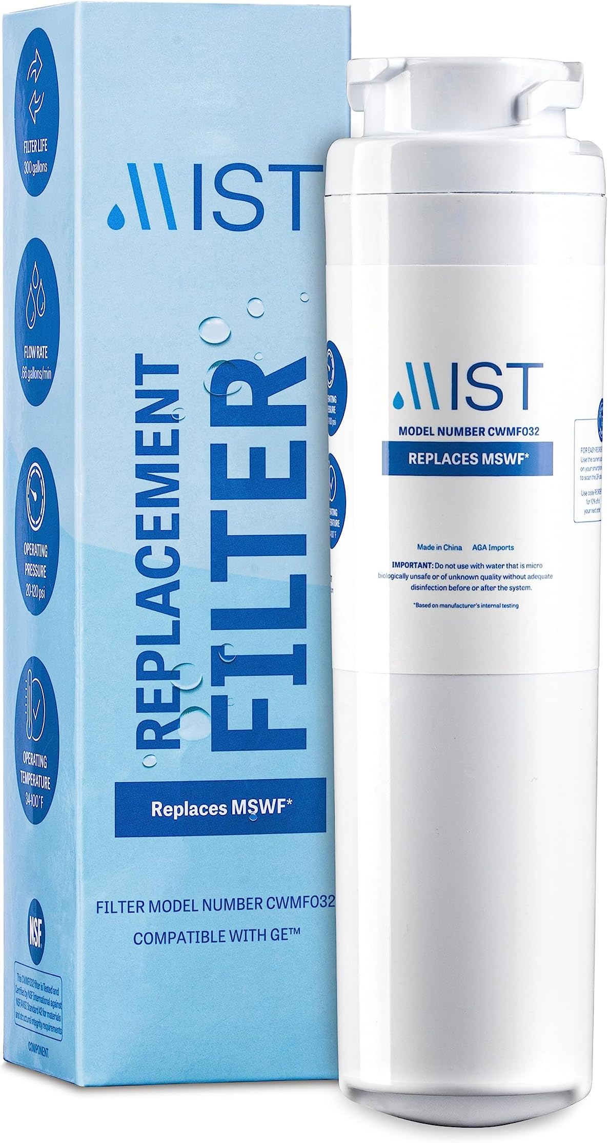 MSWF Refrigerator Water Filter Replacement, Compatible with GE Models: 101820A, 101821B, 101821, 1 Pack - Mist