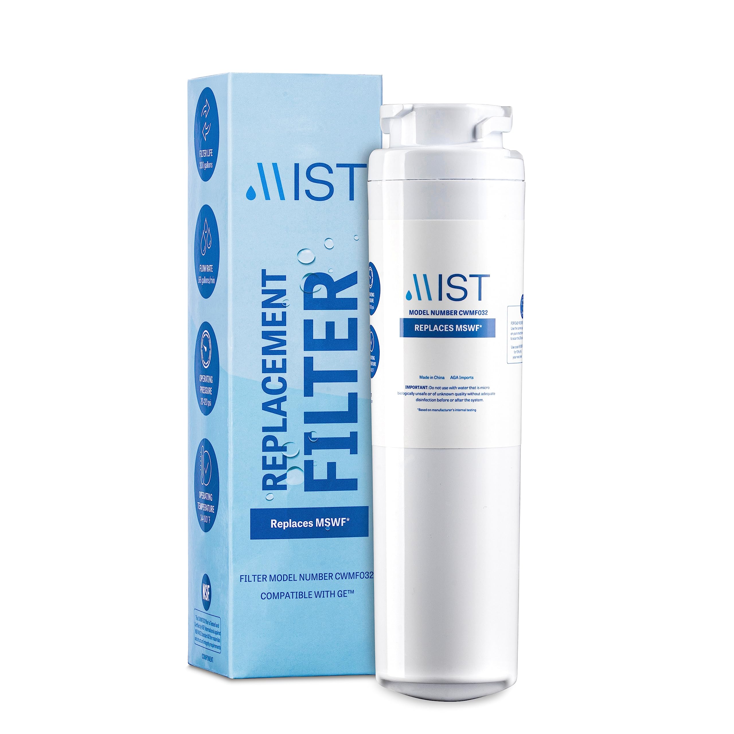 Mist MSWF Refrigerator Water Filter Replacement, Compatible with GE Models: 101820A, 101821B, 101821, 1 Pack - Mist