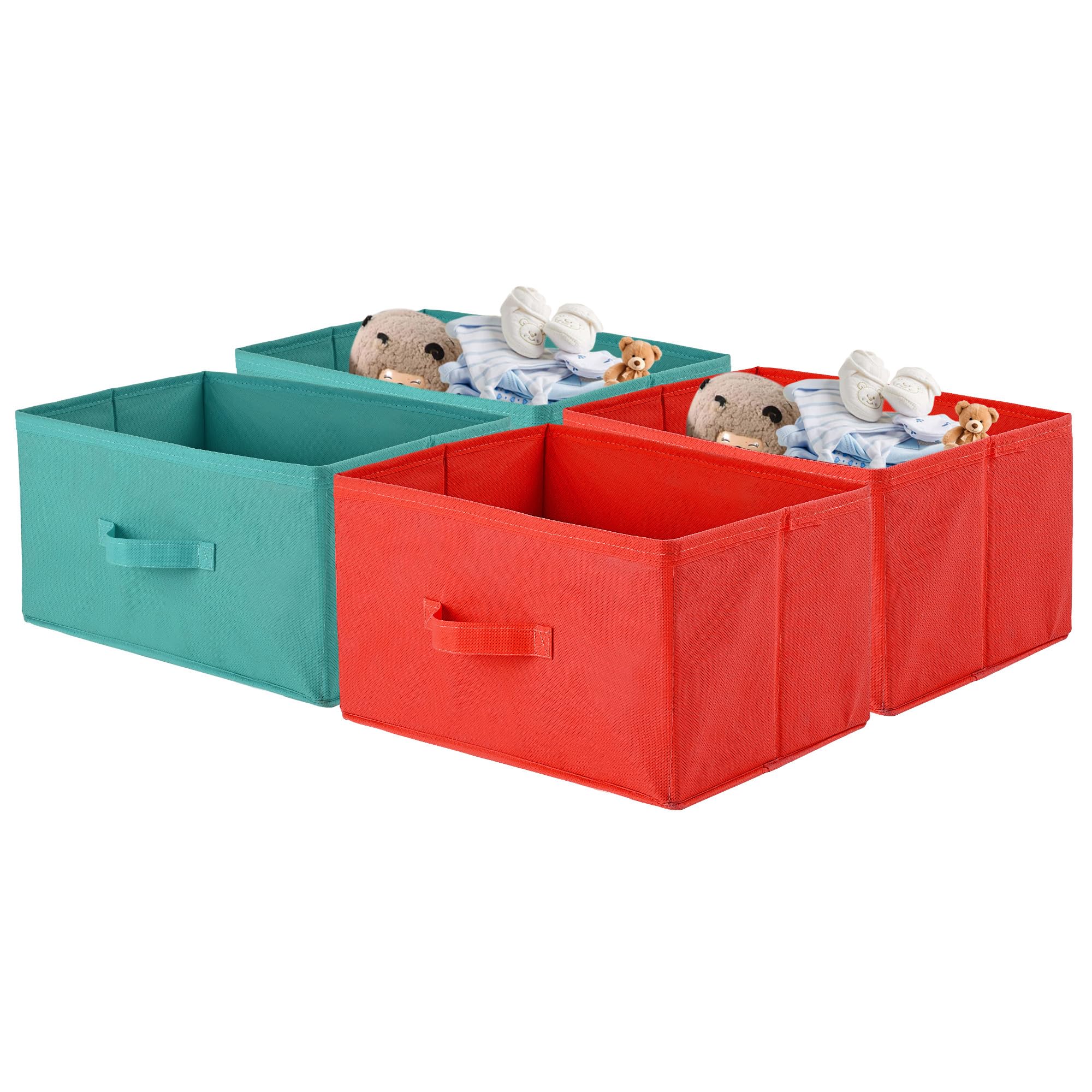 Kuber Industries Pack of 4 Rectangle Foldable & Multipurpose Wardrobe Storage Organizer for Home | Cupboard/Closet Organiser Storage Box for Clothes & Toys | Red & Reliance Green