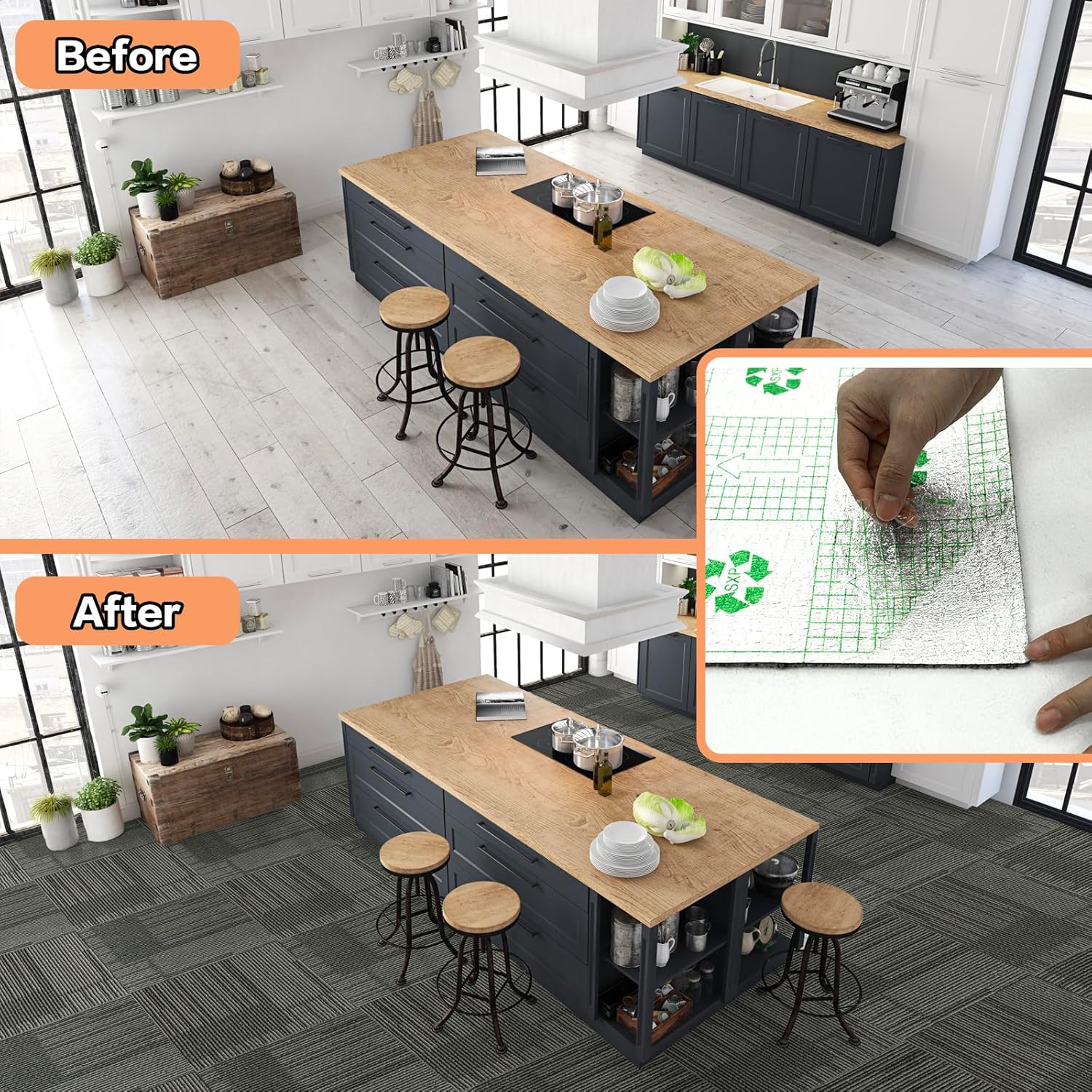 30 Pcs Carpet Tiles Peel and Stick, 12” x 12” Self Adhesive Carpet Floor Tile, Anti-Slip Reusable Squares Soft Padded Carpet Tiles for Kitchen Bedrooms Indoor Outdoor
