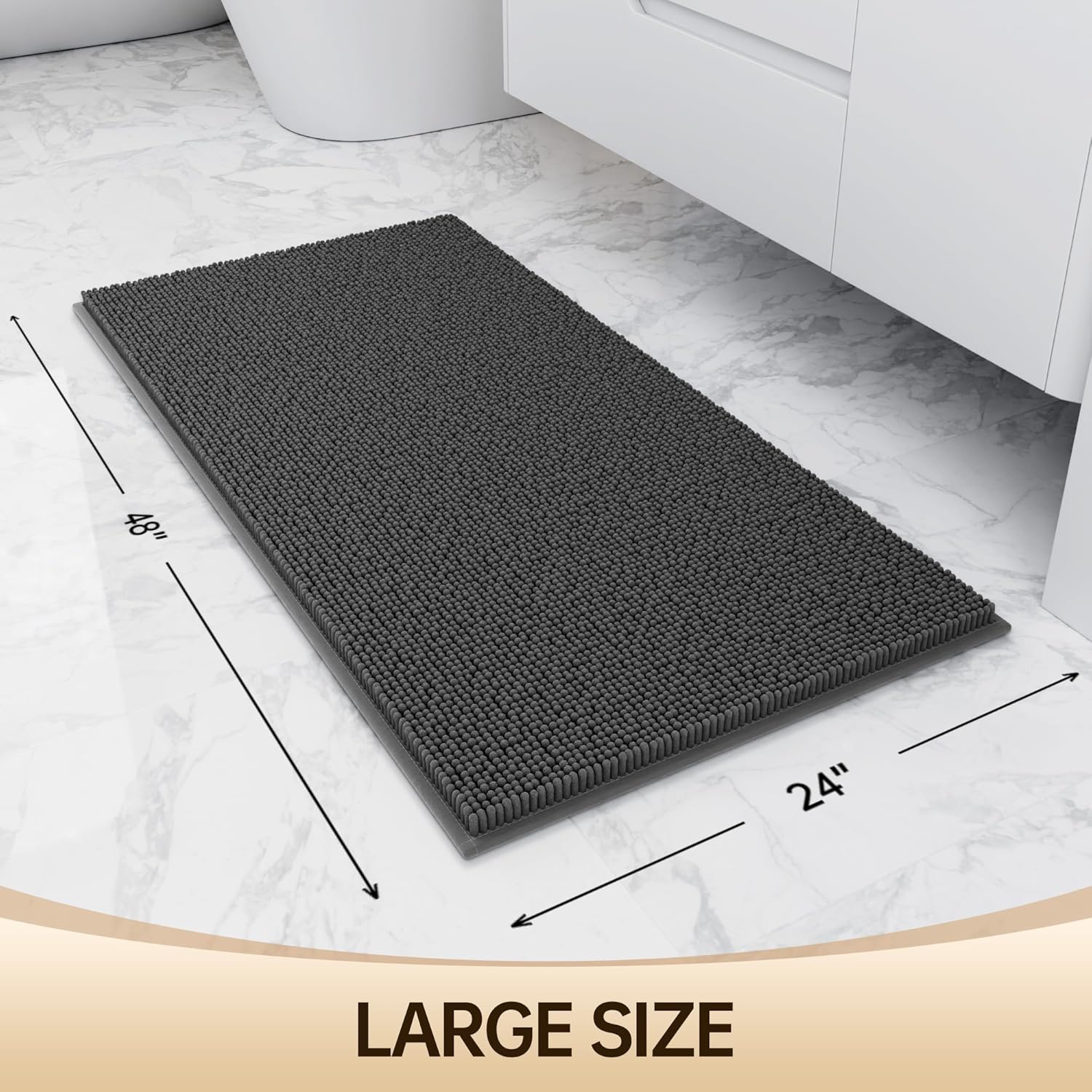 Amyracel Long Bathroom Rugs Runner 24x48, Thick Soft Quick Dry Absorbent Chenille Bath Rug, Rubber Back Non Slip Machine Washable Bath Mat for Bathroom Shower Tub Floor
