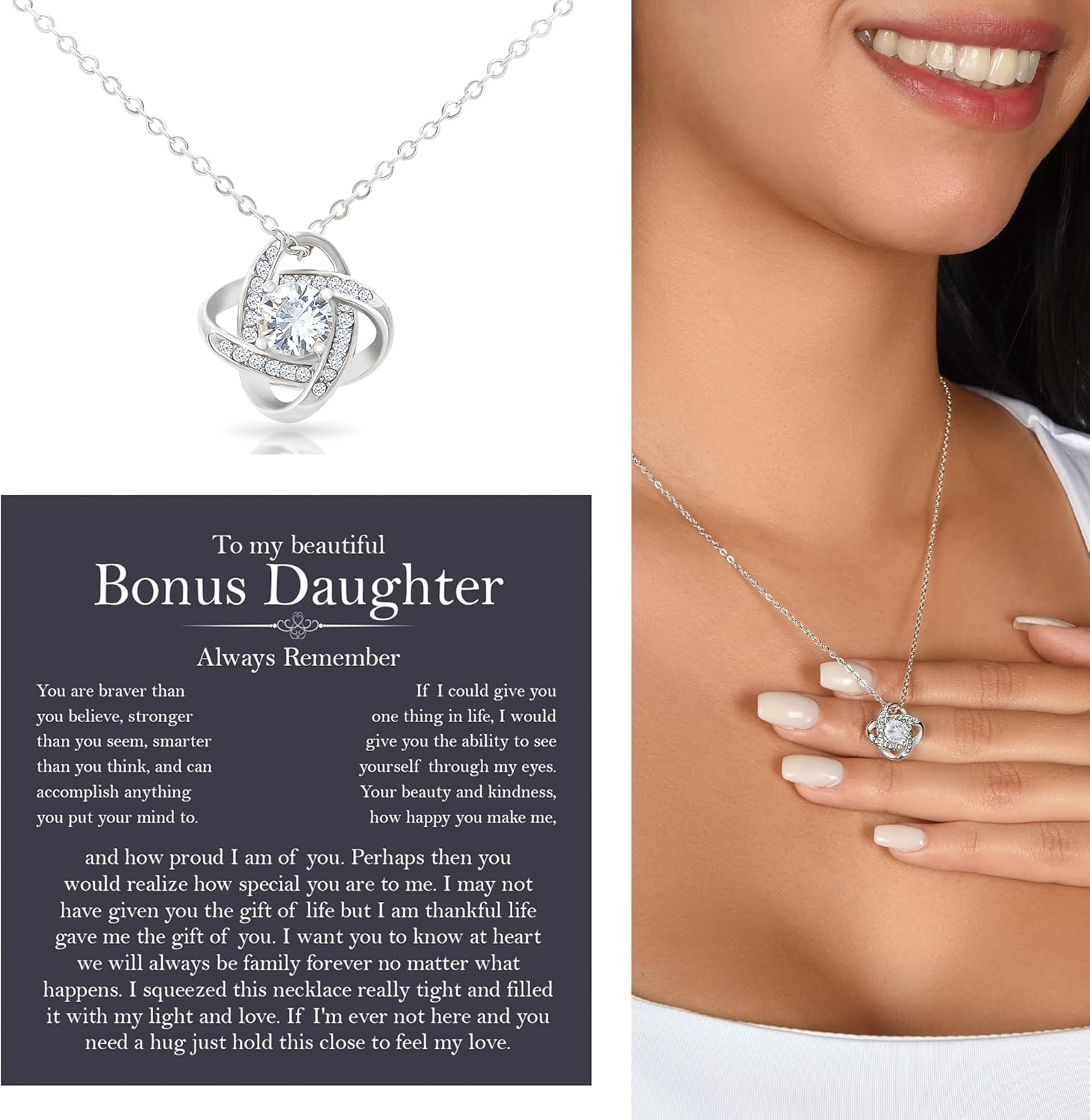 To My Bonus Daughter Necklace From Stepmom, Love Knot Necklace, Step Daughter Gifts From Stepmom, Birthday, Christmas Gifts - Image 3