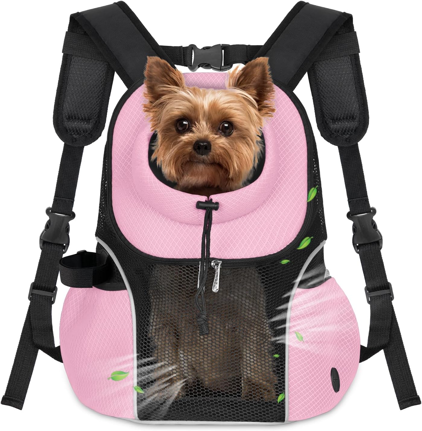 Pet Dog Carrier Backpack Small Dog Front Backpack Ventilated Mesh Dog Travel Back Pack with Safety Belt for Travel Hiking Cycling Outdoor Adventures (Size L: 10-14 lbs, Pink)