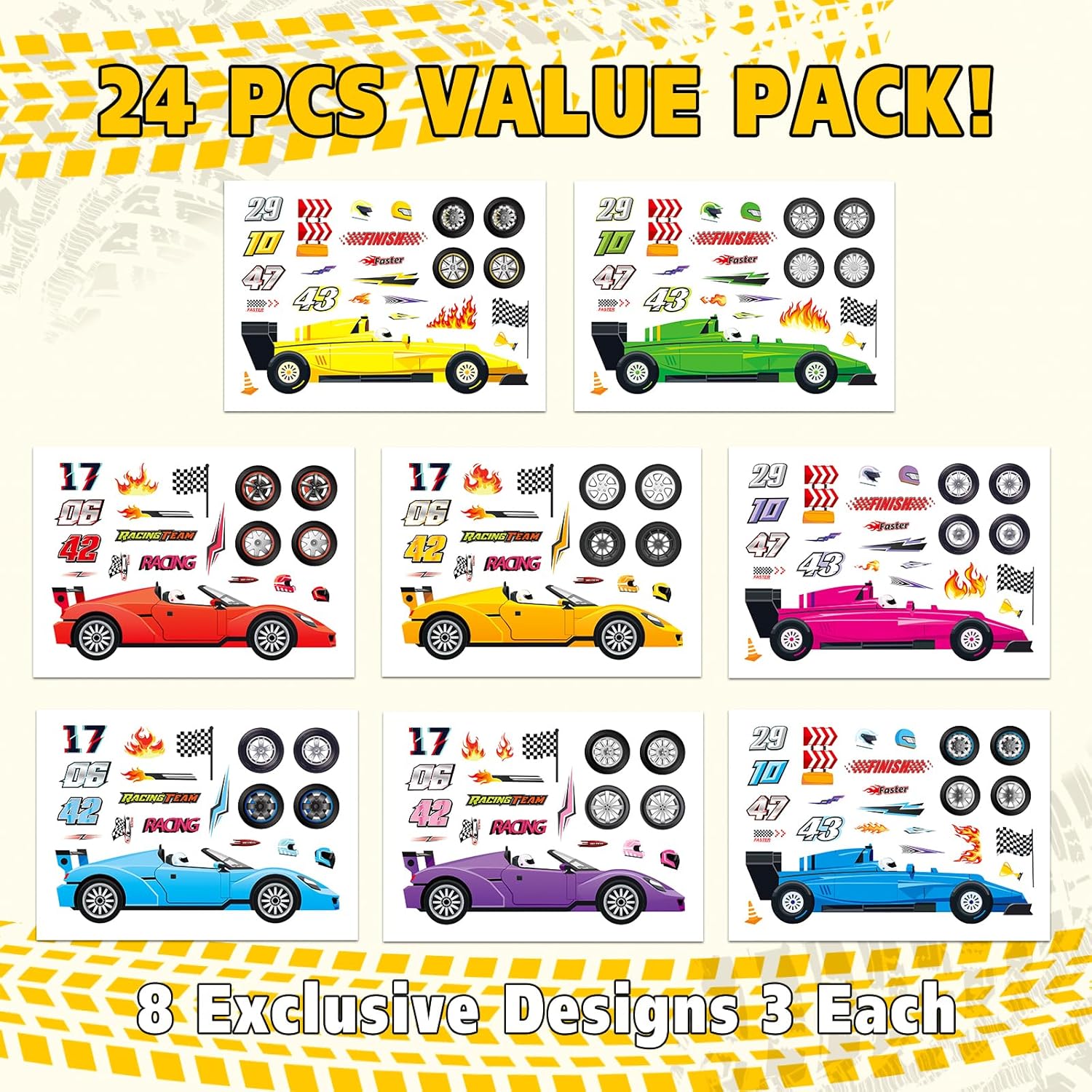 Ozepao 24 Sheets Car Stickers for Kids, Make Your Own Cars Stickers, Race Car Party Favors, Birthday Party Decorations, and DIY Crafts