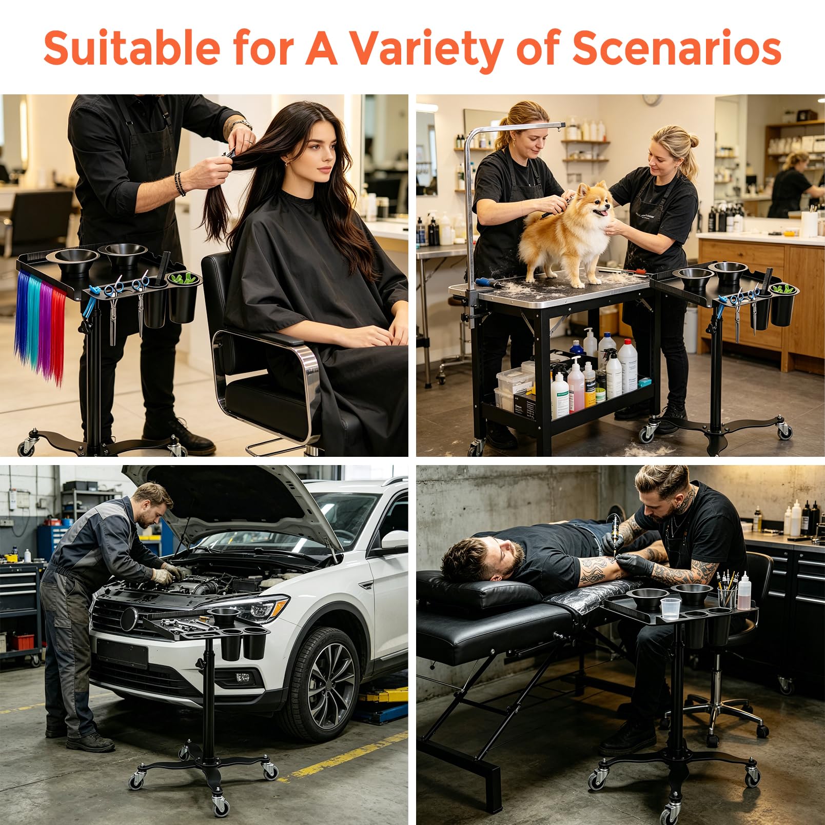 Mobiler Friseurwagen, Salon Rollwagen mit Ablagefläche, Friseurwagen | Salon Trolley mit 2 Magnetischen Schüsseln, Höhenverstellbarer, Mit Haartrennständer, Salon-Tablettwagen für Friseur Salons