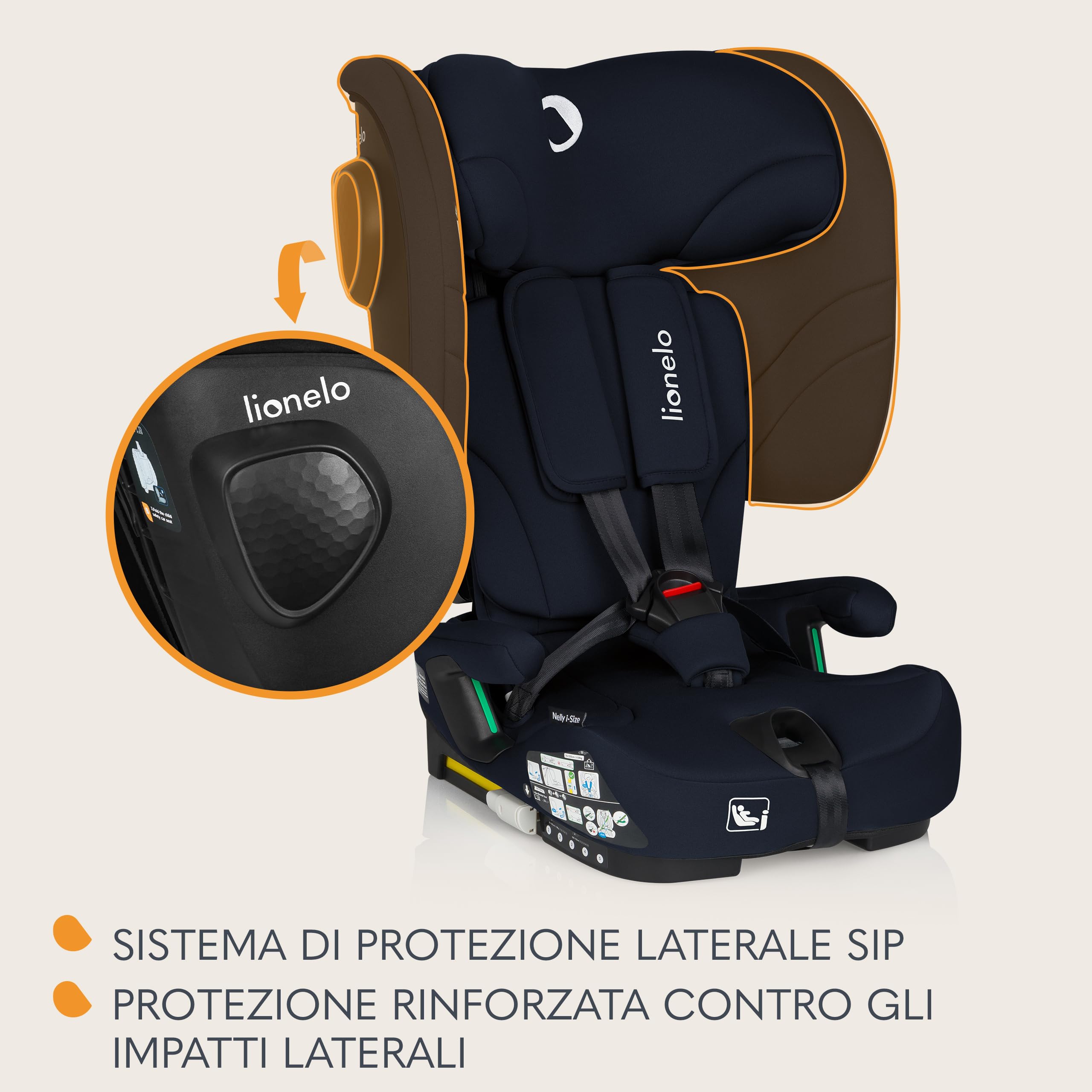 LIONELO Seggiolino Auto NELLY I-SIZE Pieghevole per Bambini 76-150 cm | (15 mesi - 12 anni) Gruppo 1 2 3 Installazione in avanti con ISOFIX o/e Cinghia TT,Protezione Laterale, Regolazione