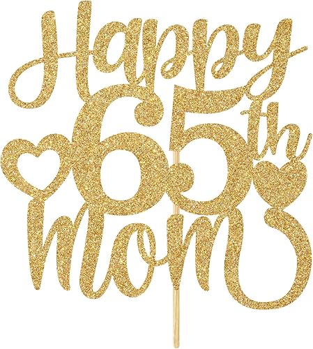 Miniatura 7 de Decoración para tartas con texto en inglés Happy 65th Mom, feliz cumpleaños 65 para madre, saludos a 65 años, cumpleaños, aniversario, suministros