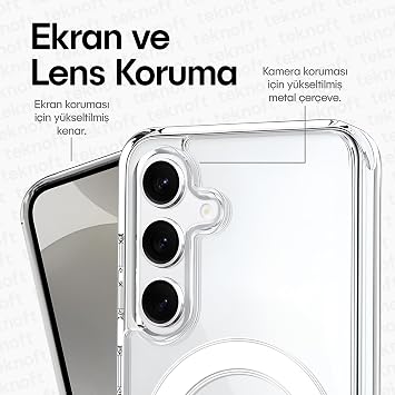 Teknoft Samsung Galaxy S24 için MagSafe ile Uyumlu Şok Emici Silikon Kenar Sararma Önleyici Arkası Sert Parmak İzi Tutmayan Darbeye Dayanıklı Manyetik Şeffaf Kılıf