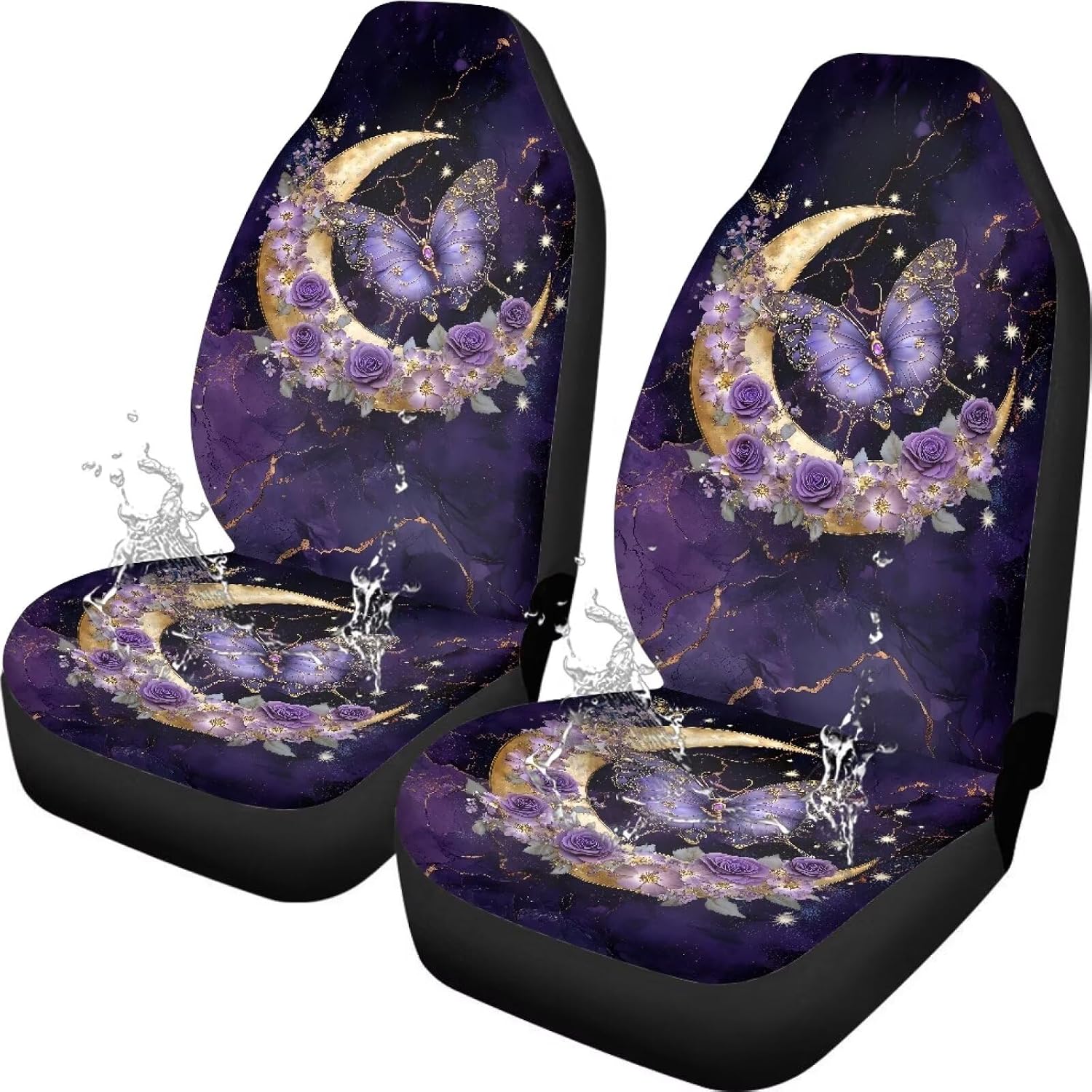 Butterfly Roses Car Seat Covers Set of 2 Waterproof Universal Vehicle Front Seats Interior Protector Easy to Install Interior Protection Suitable Fits Most Car Auto SUV Sedan Truck