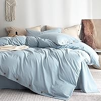 Vista 26 de JELLYMONI Funda de edredón de algodón tamaño individual, funda de edredón vertical a rayas negras con botón, 100% algodón lavado, 2 piezas