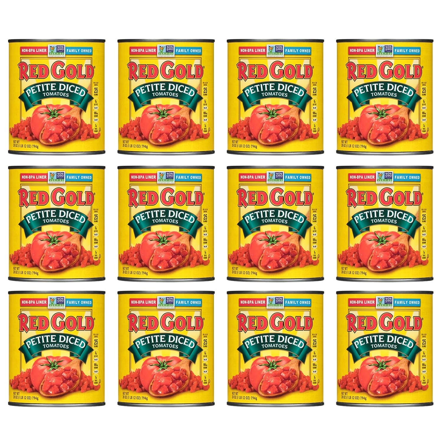 Red Gold Petite Diced Tomatoes | 100% Natural | 28oz Cans (Pack of 12)