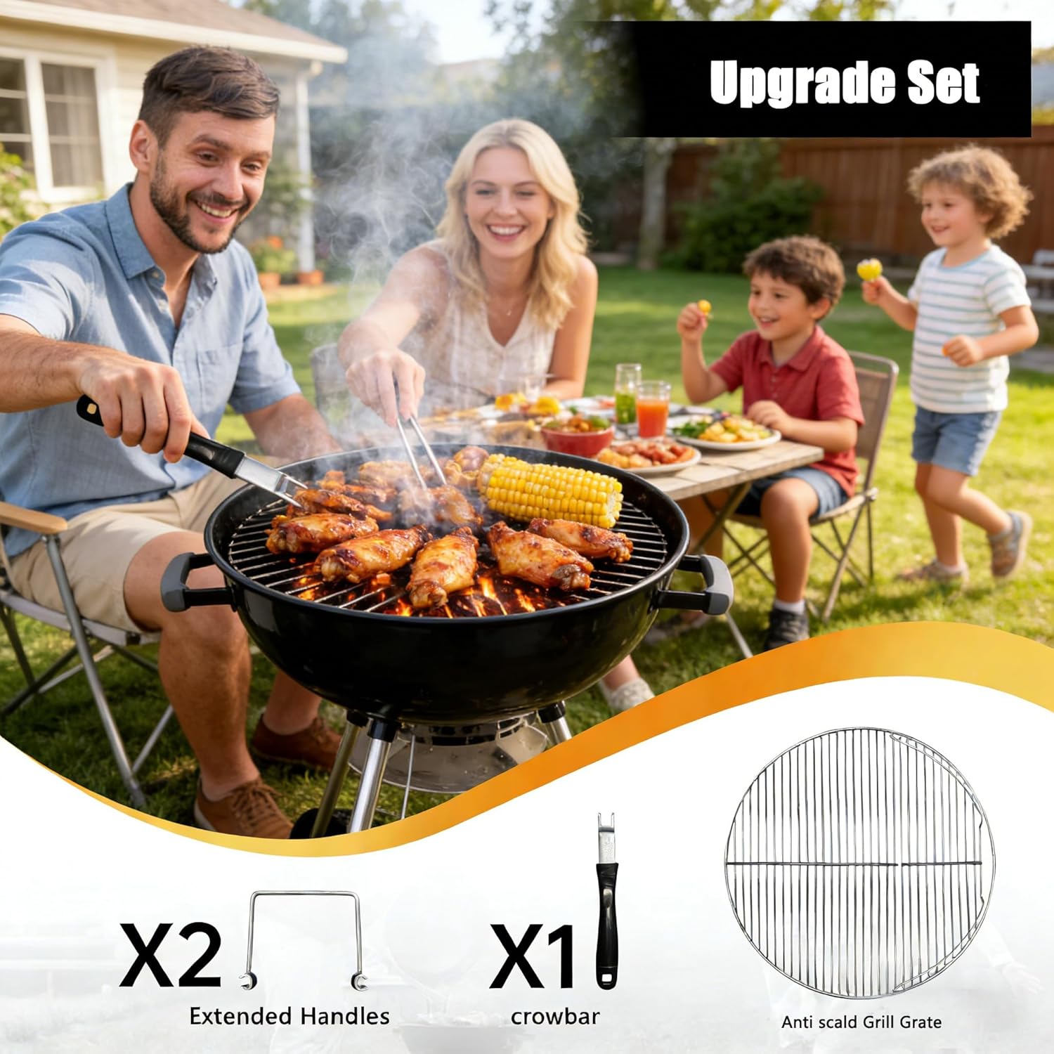 Grill Grates 8835 Replacement for Weber, 22 inch Charcoal Grills, Kettle, Gourmet BBQ Stainless Steel Cooking Grate Grids (Metal Grill Grates 8835)