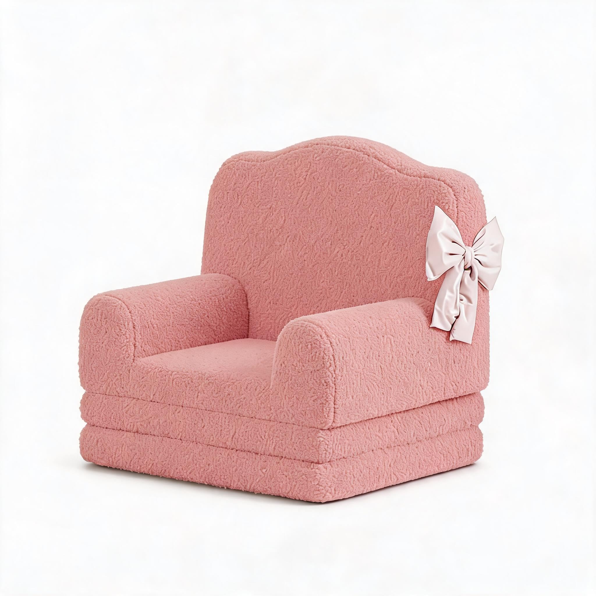 IDEALHOUSE Sofa dziecięca 2 w 1 – składany fotel z pianki z miękkim pokrowcem Sherpa – wygodna sofa do czytania dla dziewcząt i chłopców – poszewka nadająca się do prania – wzór korony – kolor: różowy