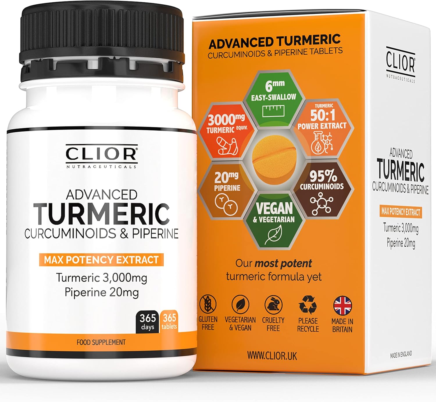 Turmeric Curcumin 3,000mg with Black Pepper x 365 Vegan Tablets High