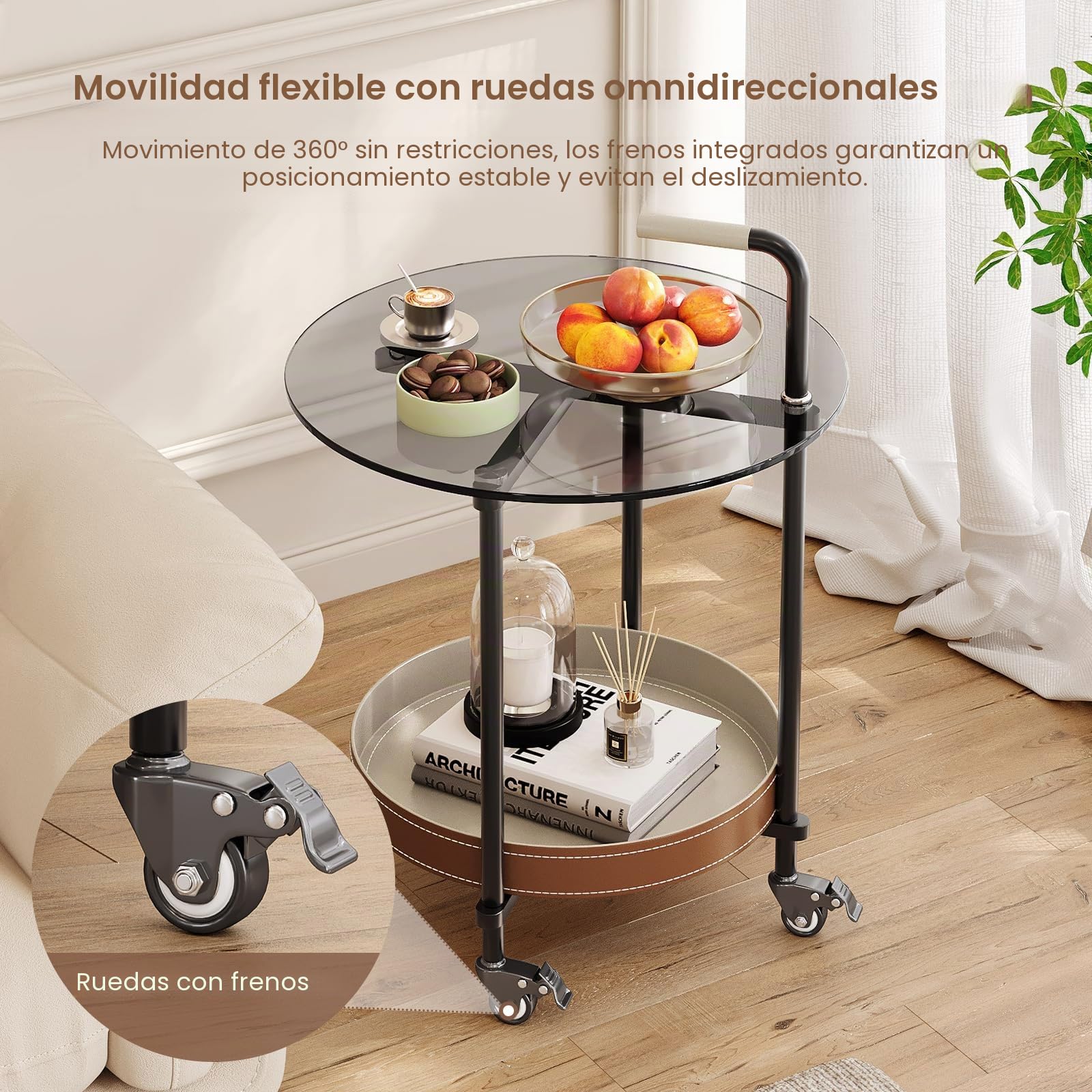 Guyii Mesa auxiliar con ruedas, mesa auxiliar redonda para salón, mesa de cama móvil con ruedas, mesa de sofá con estante, mesa auxiliar moderna (estilo B)