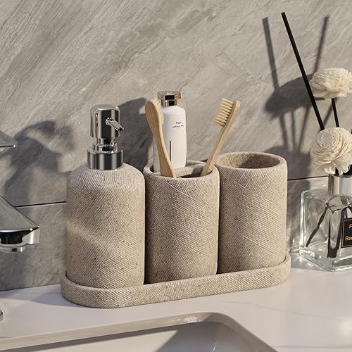 Miniatura 6 de Juego de accesorios de baño, 5 piezas de accesorios de baño modernos con bandeja, taza para enjuague bucal y soporte para pasta de dientes y soporte