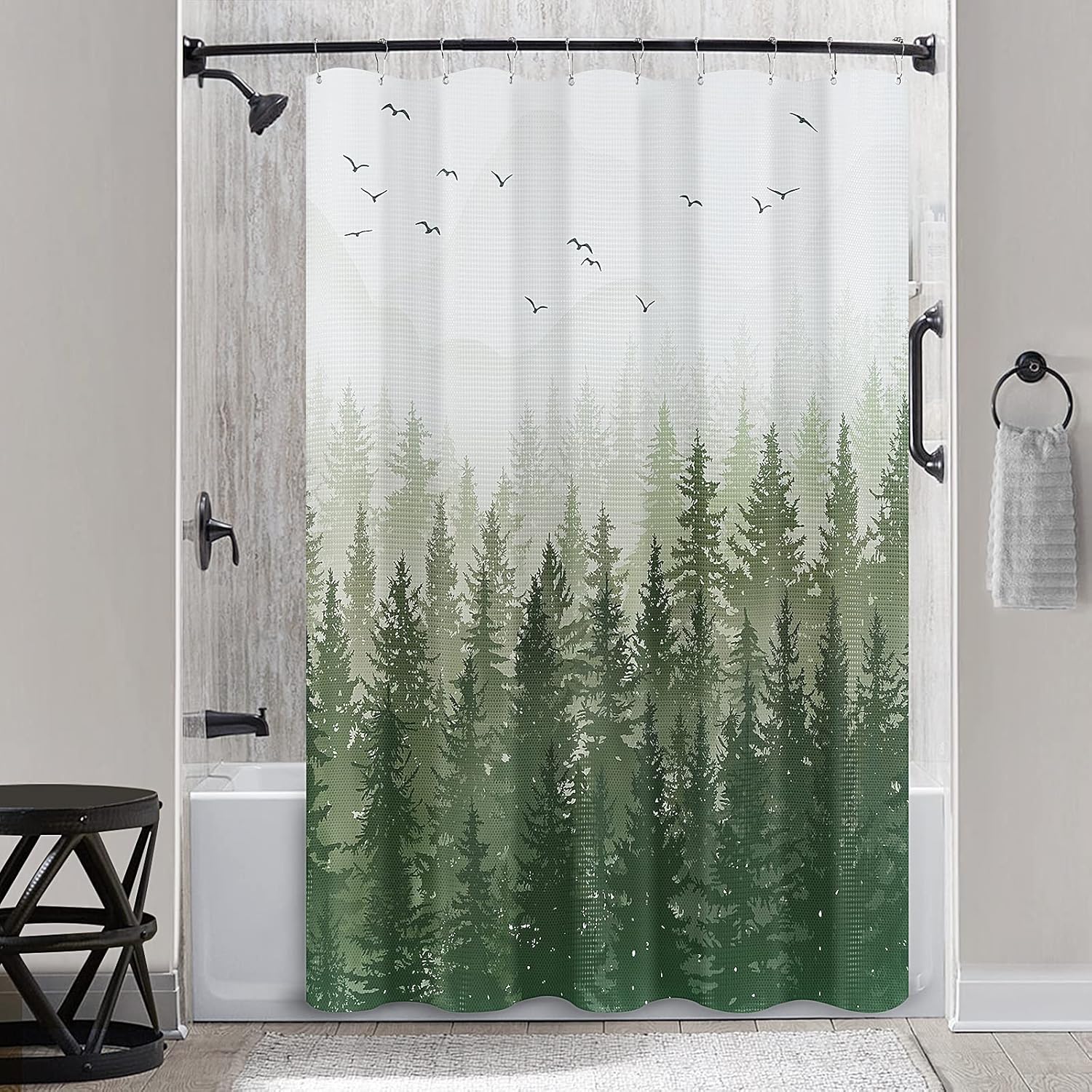 Short Shower Curtain 60x72 Misty Forest Nature Tree