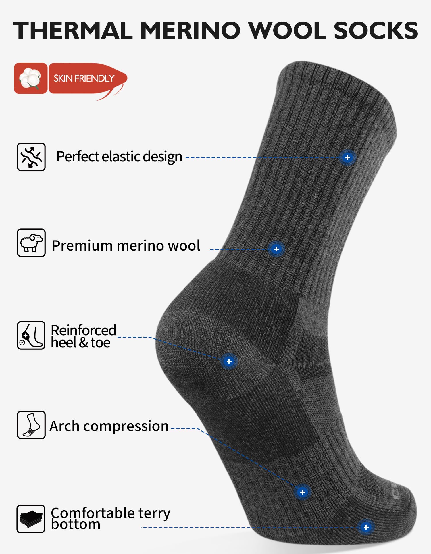 CLOSEMATE Calcetines Invierno Hombre Senderismo 3 Pares Sin Costuras Termicos Antiampollas Trekking Mujer de Running 39-42 43-46 Negros Grises