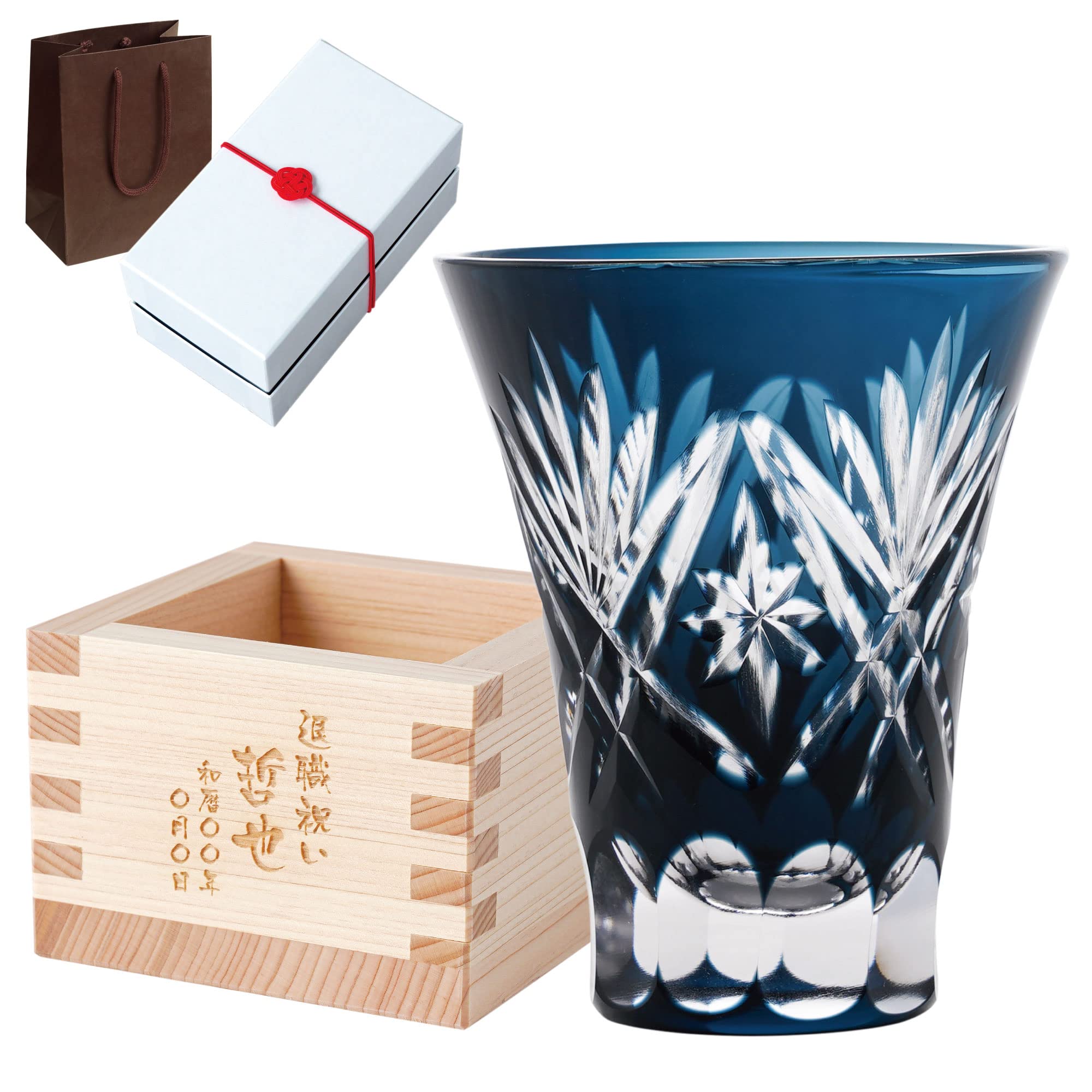 Amazon.co.jp: きざむ 名入れ 一口 切子グラス と 枡 の こぼれ酒