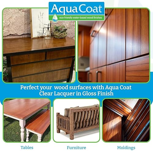 Miniatura 7 de Aqua Coat - Laca transparente con acabado brillante, a base de agua de primera calidad para madera y plástico, secado rápido, no se amarillea,
