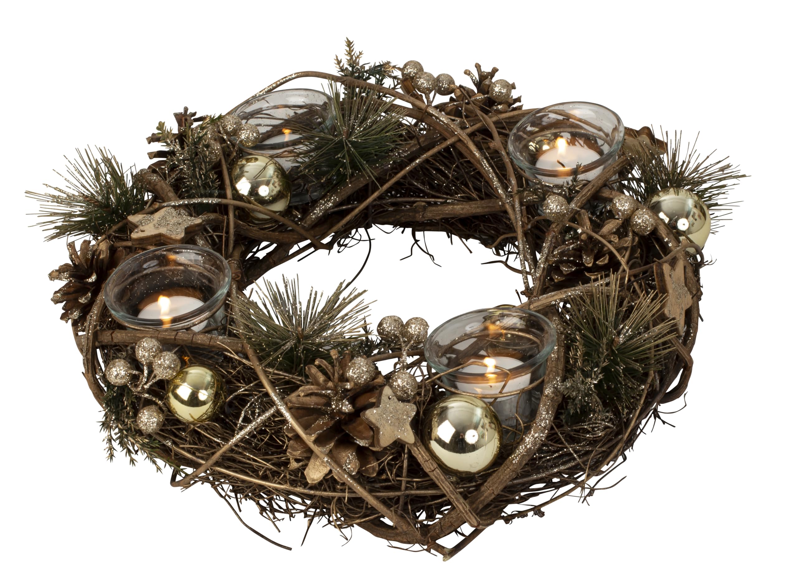 Couronne De L'Avent 40 Cm Avec 4 Bougeoirs Et Effet Neige - Décoration De Noël Festive Pour Table Et Fenêtre - 9