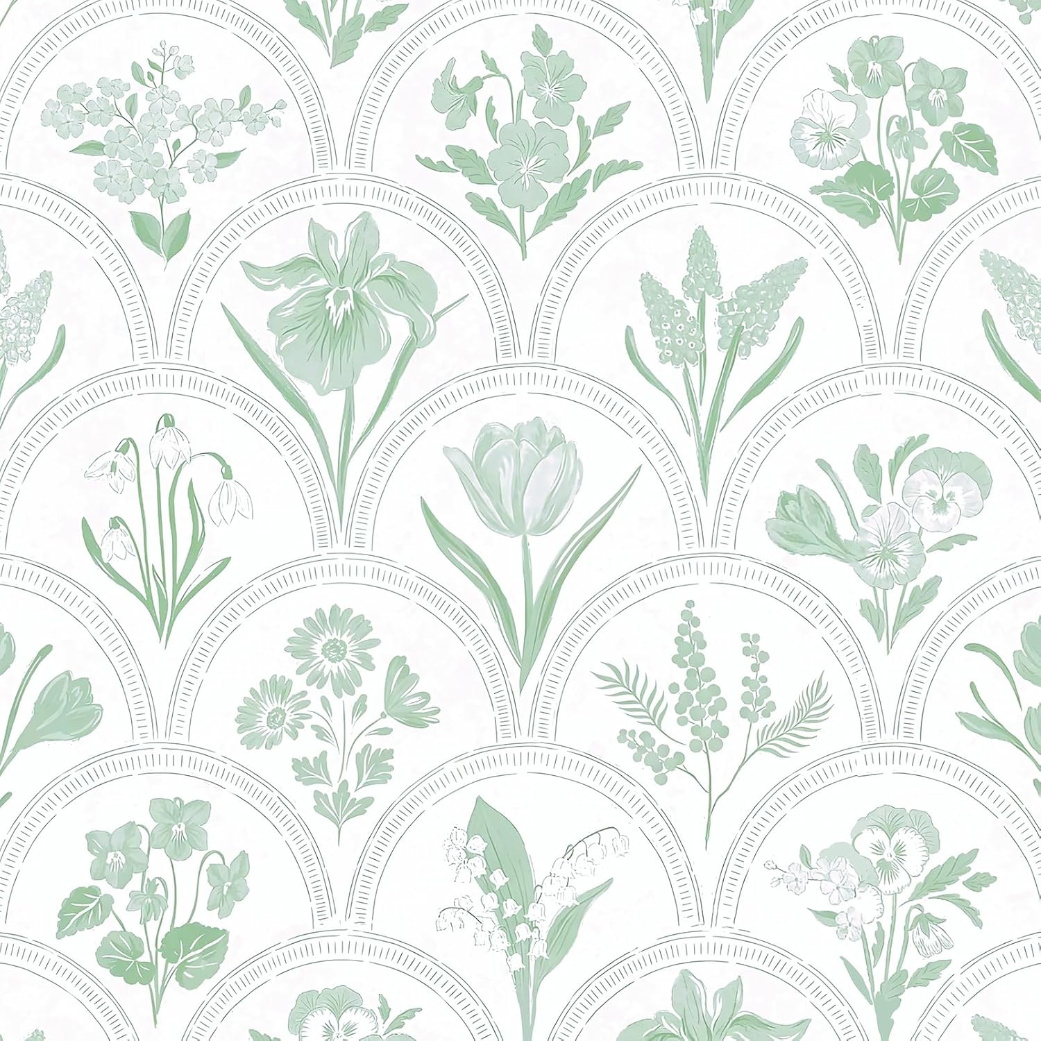Froluya Peel and Stick Wallpaper White and Green Floral Contact Paper 16.9" x 118.1" Modern Boho Flowers Self Adhesive Wallpaper for Bathroom Waterproof Removable Decorative Wall Paper for Kitchen