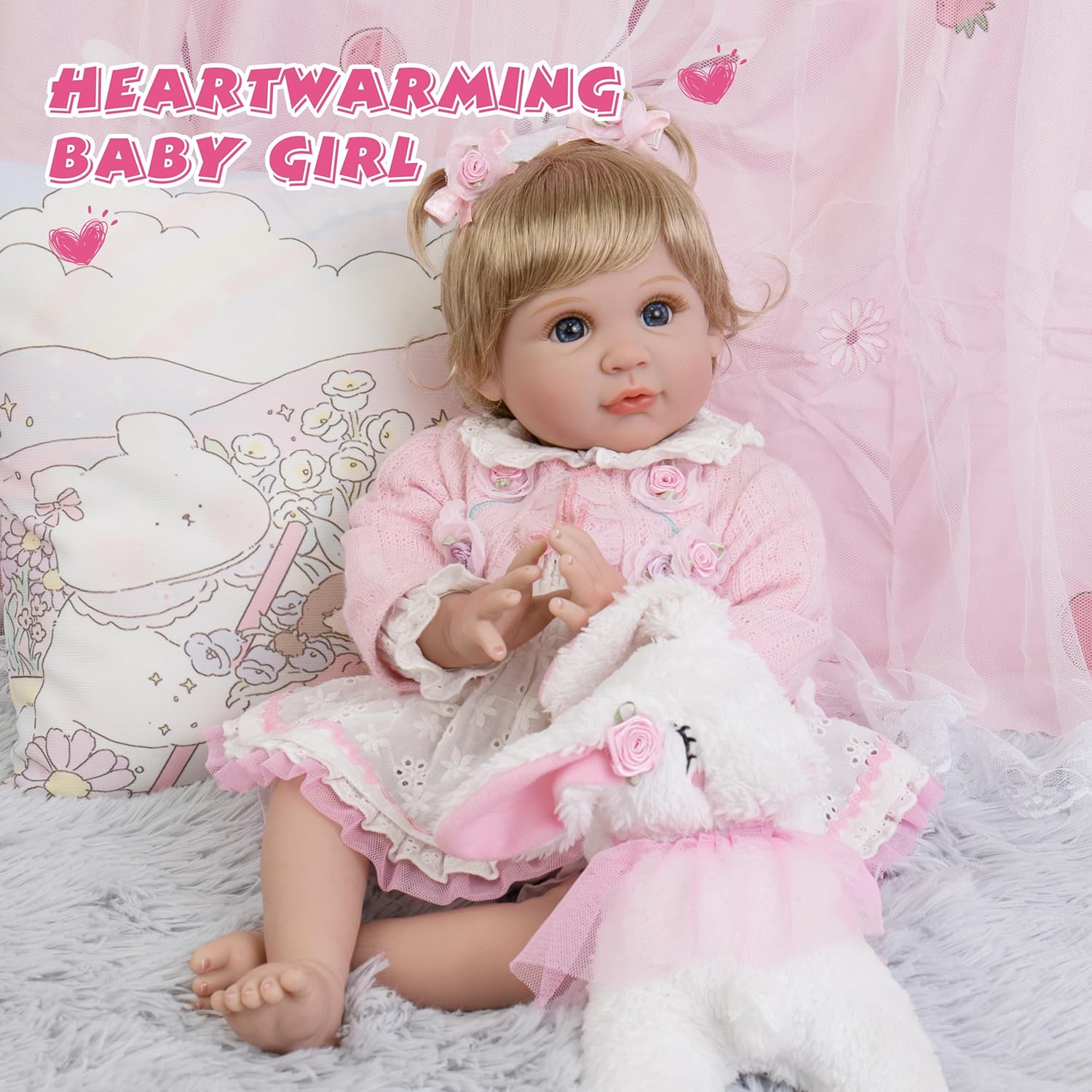 Realistic Reborn Baby Dolls - 22 inch Lifelike Baby Doll Flexible and Soft Baby Doll with Feeding Toy Accessories Realistic Reborn Baby Girl for Kids Age 3+