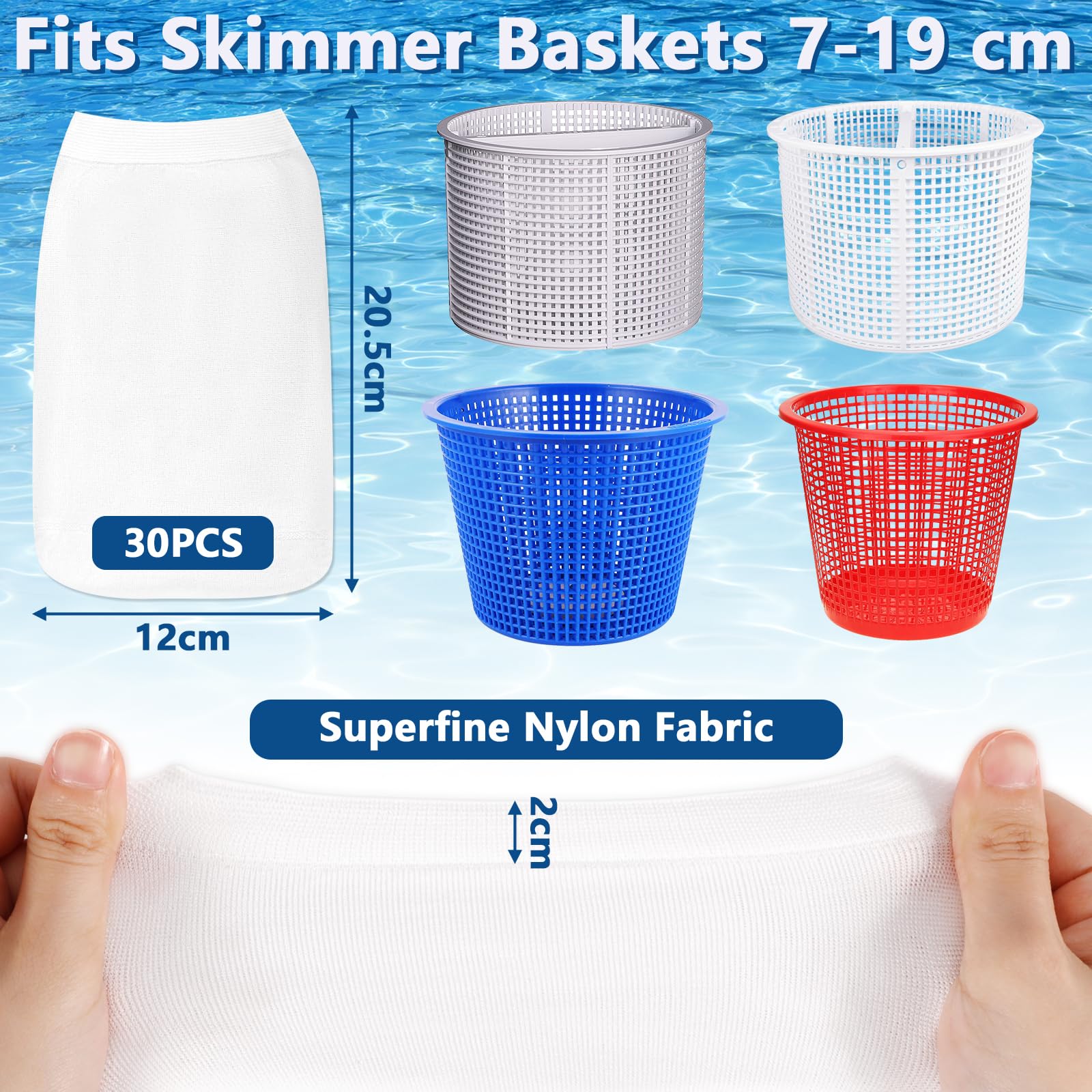 4BAOHUI 20 calzini skimmer per piscina, filtri per skimmer piscina, tessuto in nylon elastico, resistente e ultra fine, per rimuovere foglie, polline, schiuma, limo