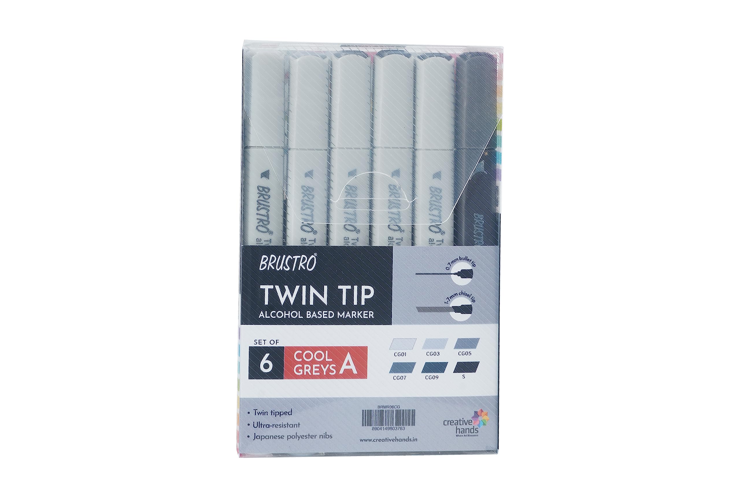 BRUSTRO Twin Tip Alcohol Based Marker - Set of 6(CGA)| Tip Size - Broad 1-7mm line,Fine 0.7mm |Ideal for Texturing, Sketching,Smudge-Proof,Waterproof,Graffiti,Comic Artist,Architect, Fine Art Students (B00TDKMK42) Amazon Price History, Amazon Price Tracker