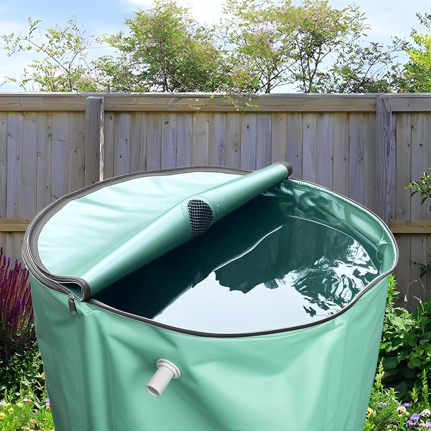 Serbatoio Acqua Piovana Pieghevole 500L 1000L Verde | Cisterna Raccolta con Rubinetto Superiore e Scarico Inferiore, Contenitore Portatile per Giardino, Irrigazione e Campeggio(264 gallons/1000 L)