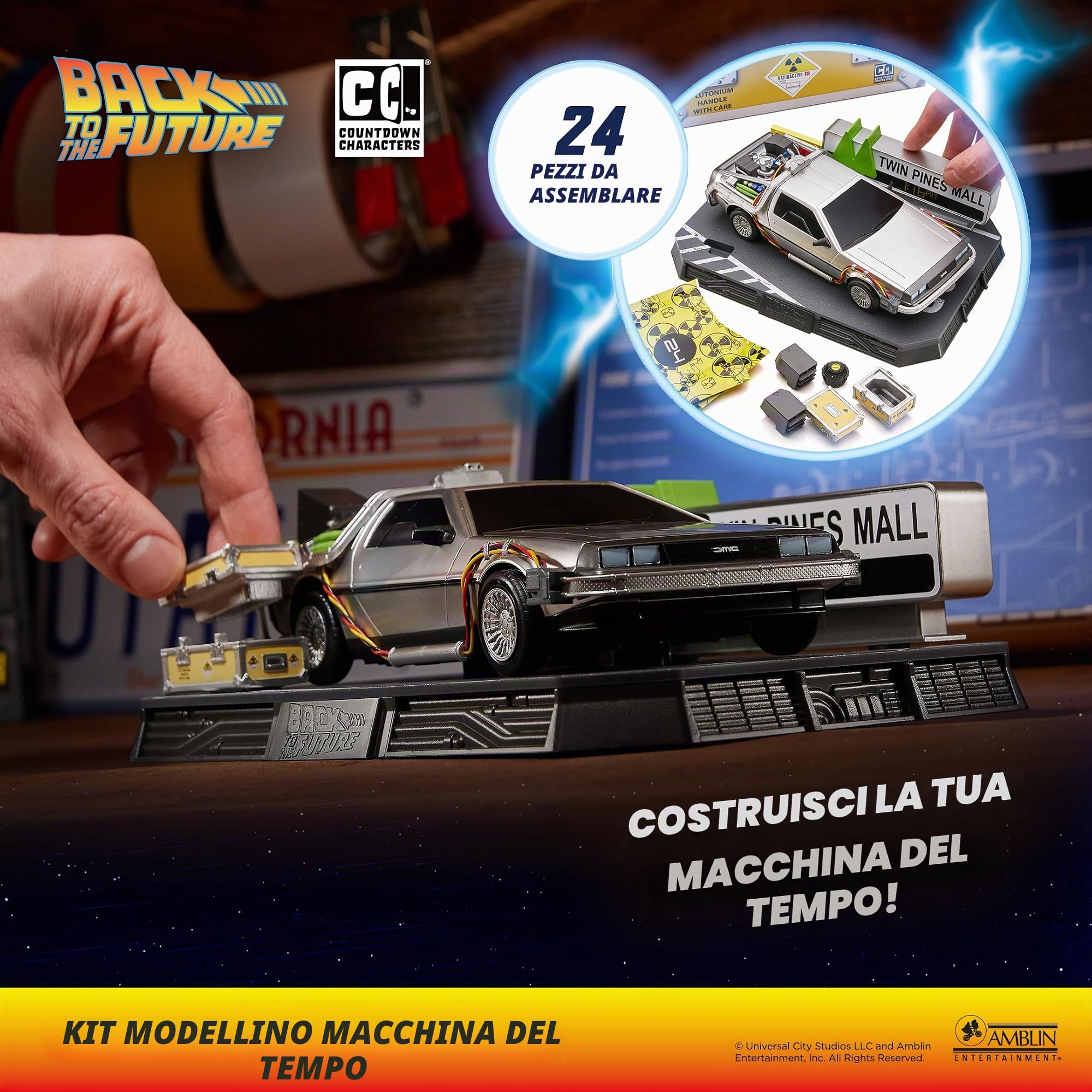 CC Countdown Characters 2024 Twin Pines Mall DeLorean – Calendario dell’Avvento con Macchina del Tempo da Costruire – Statua da Collezione Ufficiale di Ritorno al Futuro