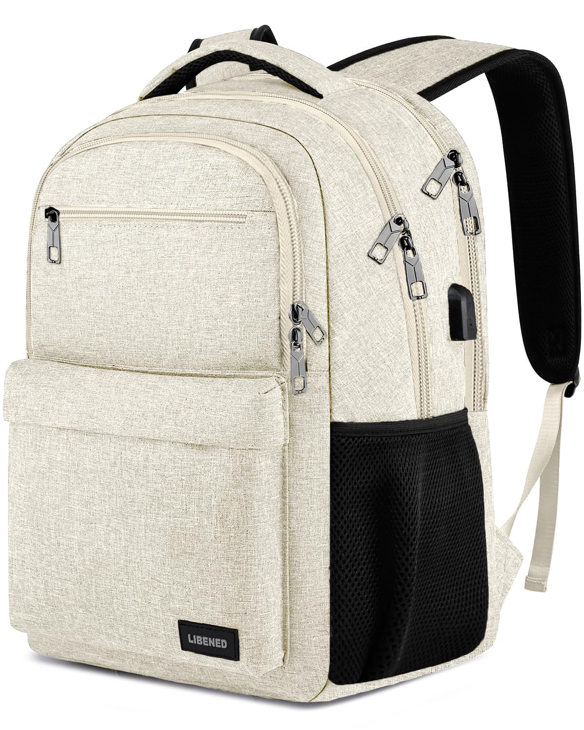 LIBENED Teen Girls School Backpack 15.6 Inch Laptop Bookbag - Water Resistant College Backpack for Students, Lightweight & Sturdy, Beige